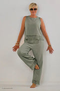 2-tlg. Musselin-Set aus Bluse und Hose, khaki