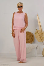 2-tlg. Musselin-Set aus Bluse und Hose, rosa