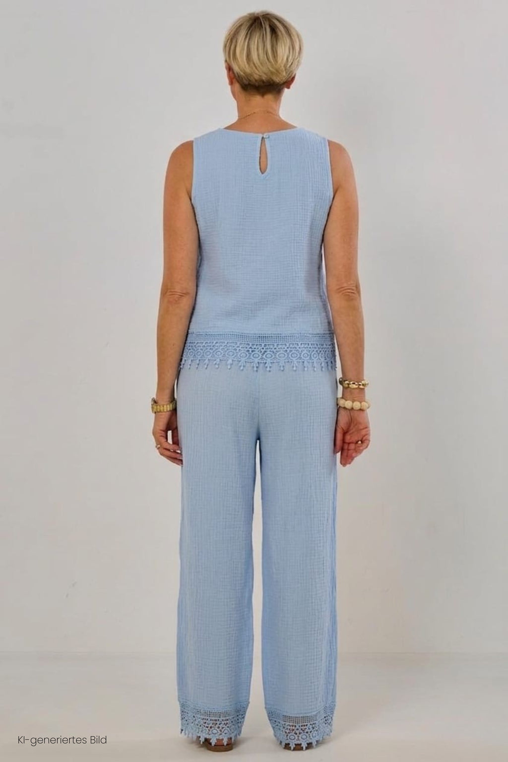 2-tlg. Musselin-Set aus Bluse und Hose, hellblau