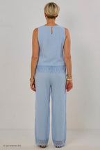 2-tlg. Musselin-Set aus Bluse und Hose, hellblau