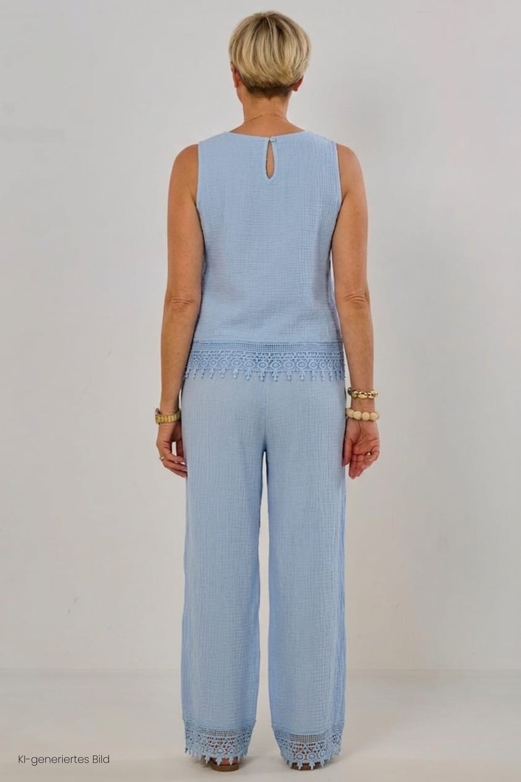 2-tlg. Musselin-Set aus Bluse und Hose, hellblau