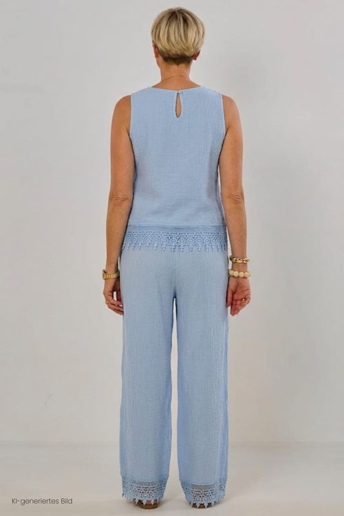 2-tlg. Musselin-Set aus Bluse und Hose, hellblau
