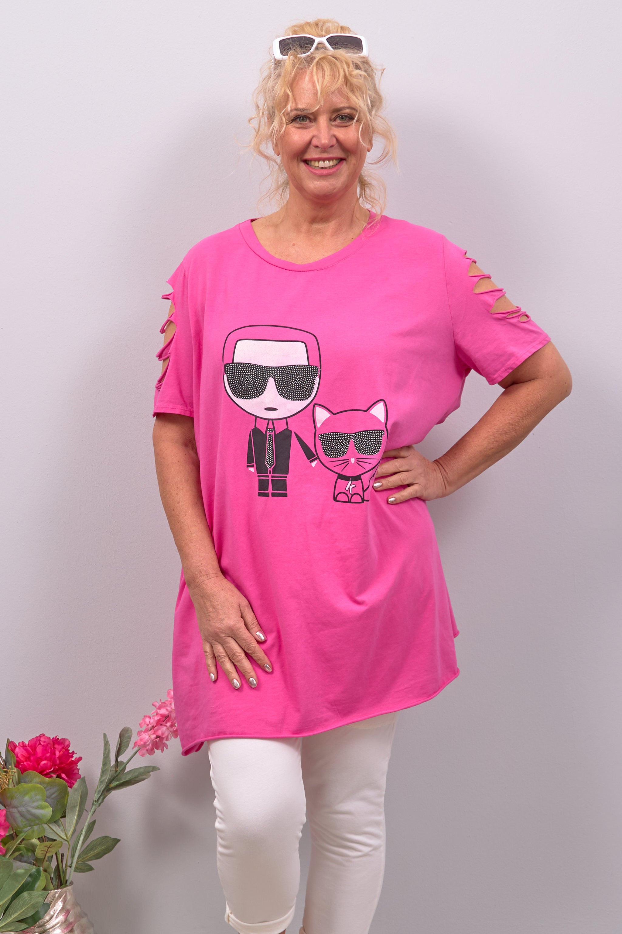 Curvy Shirt mit Print, pink