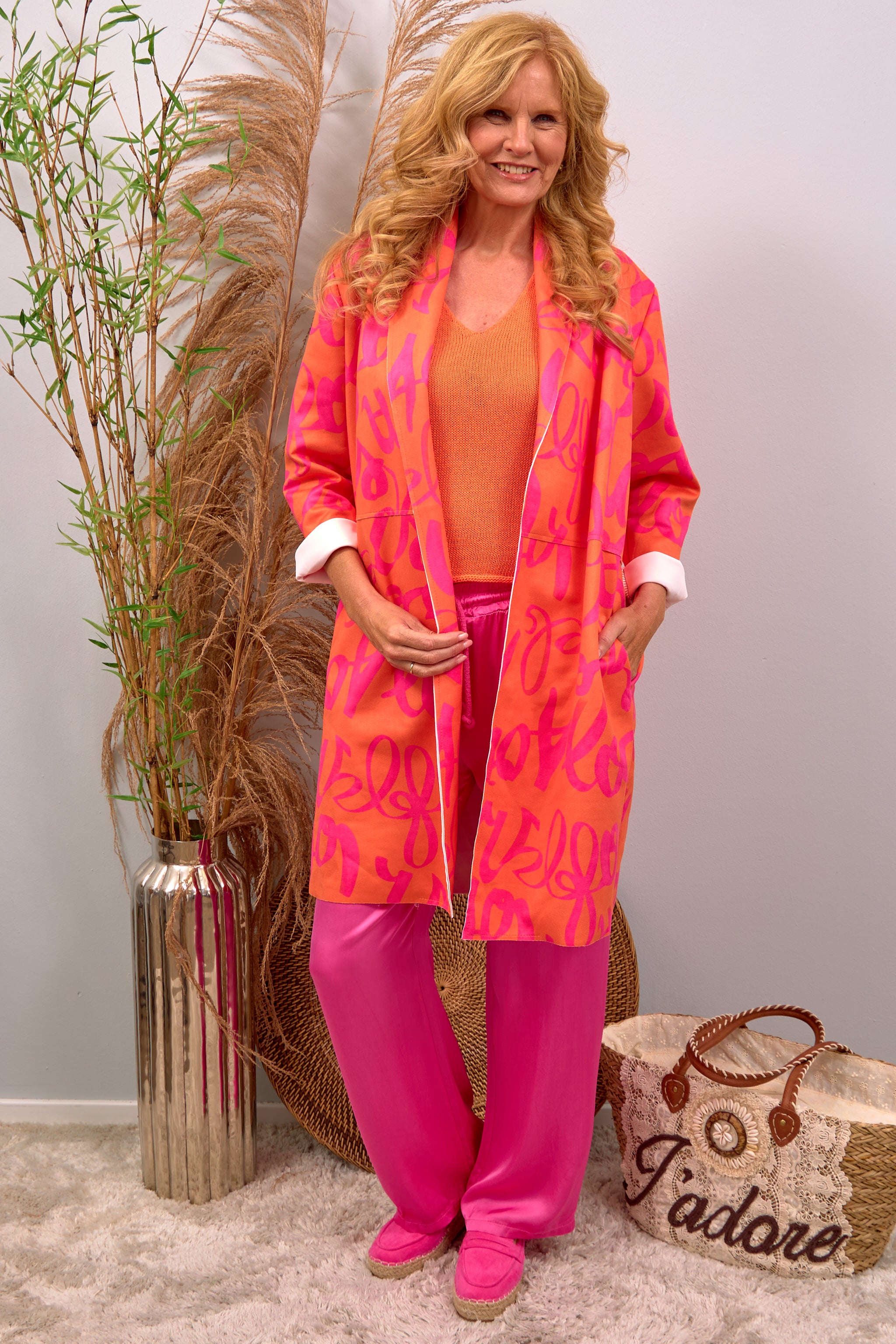 Leichter Mantel mit Reverskragen, orange-pink