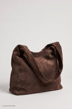 Tasche in Veloursleder-Optik, schokobraun