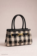 Flecht-Tasche im im Retro-Style, schwarz-creme