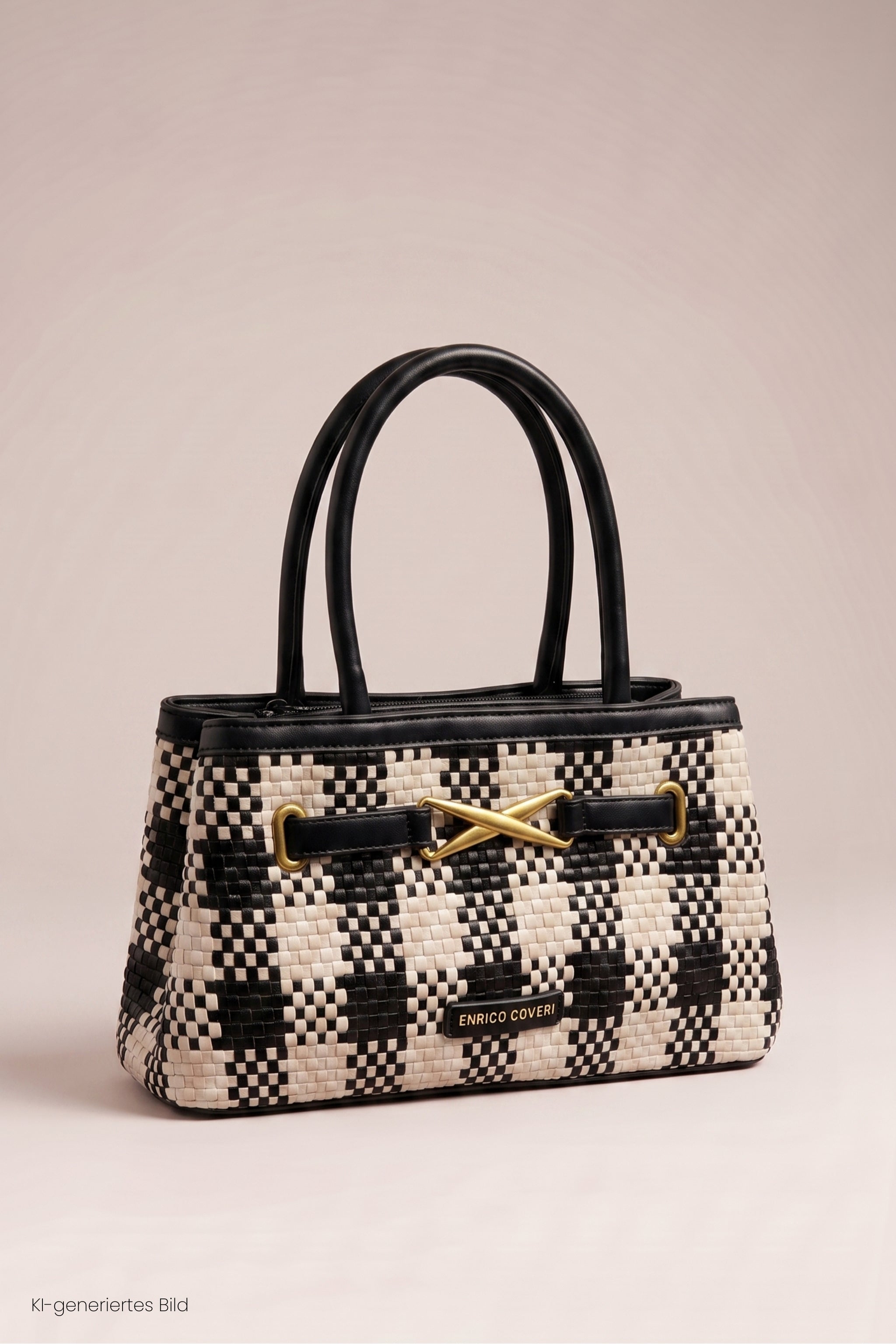Flecht-Tasche im im Retro-Style, schwarz-creme