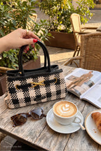 Flecht-Tasche im im Retro-Style, schwarz-creme