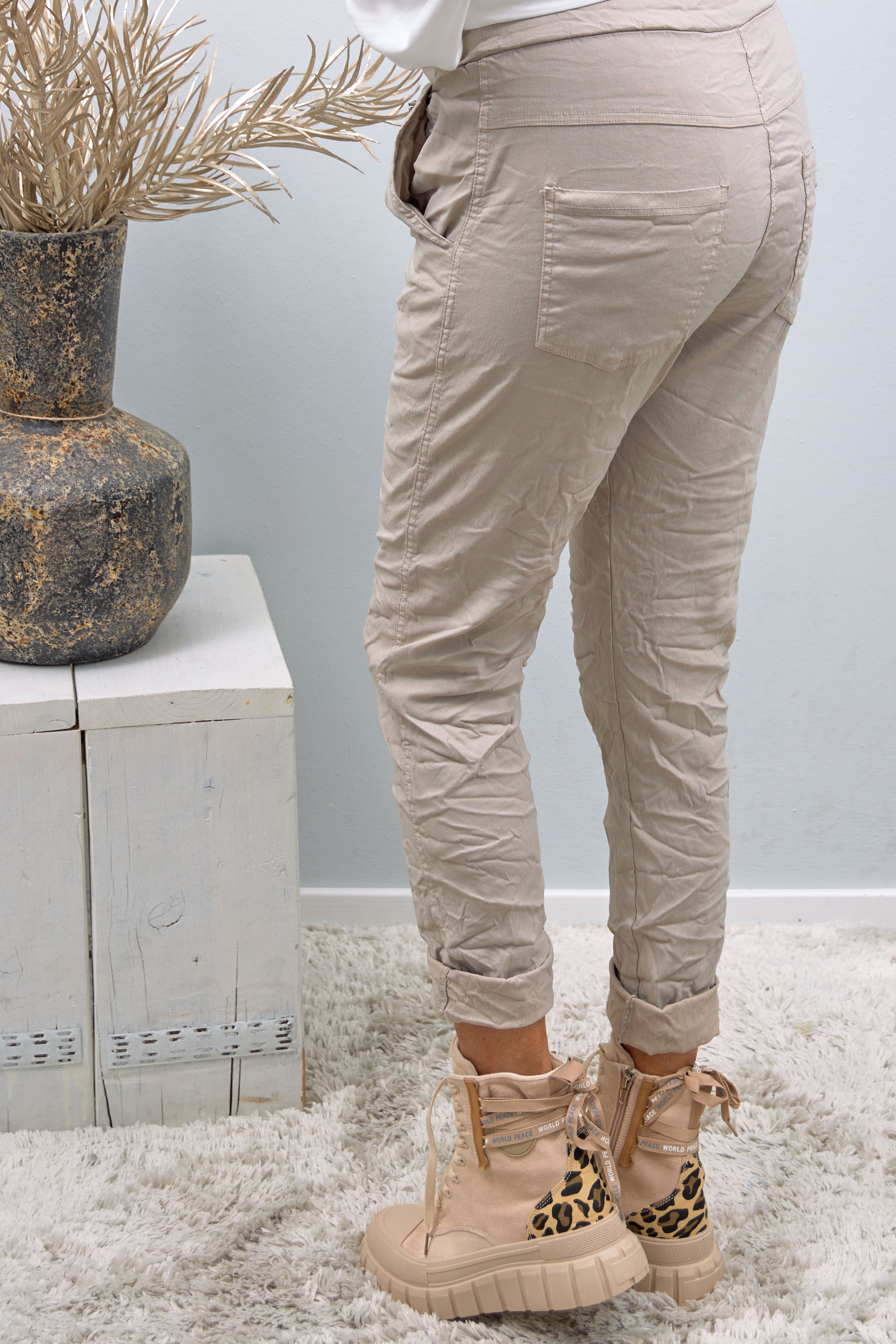Pants with decorative strips, beige