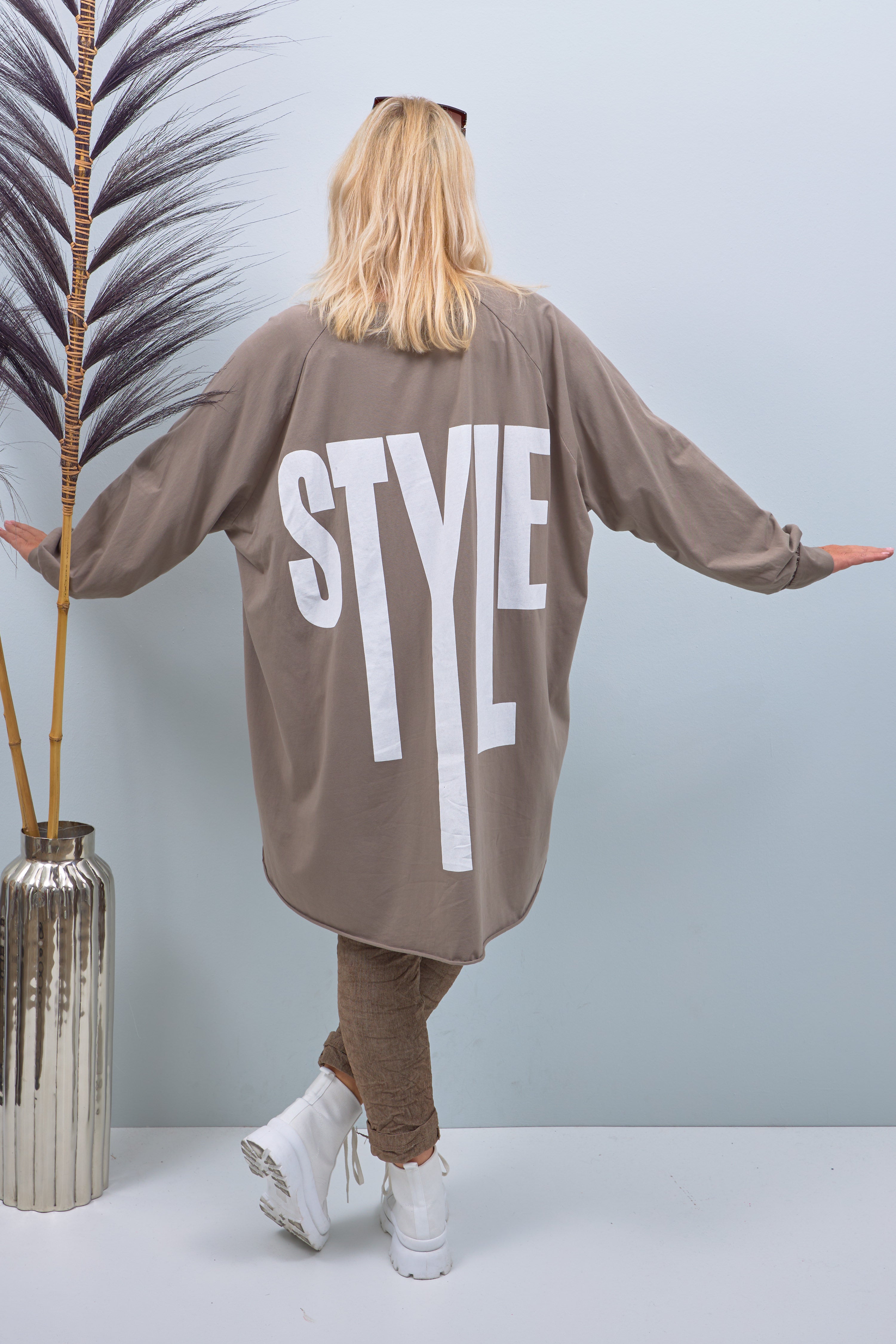 Oversized Longshirt mit Druck "Style", taupe