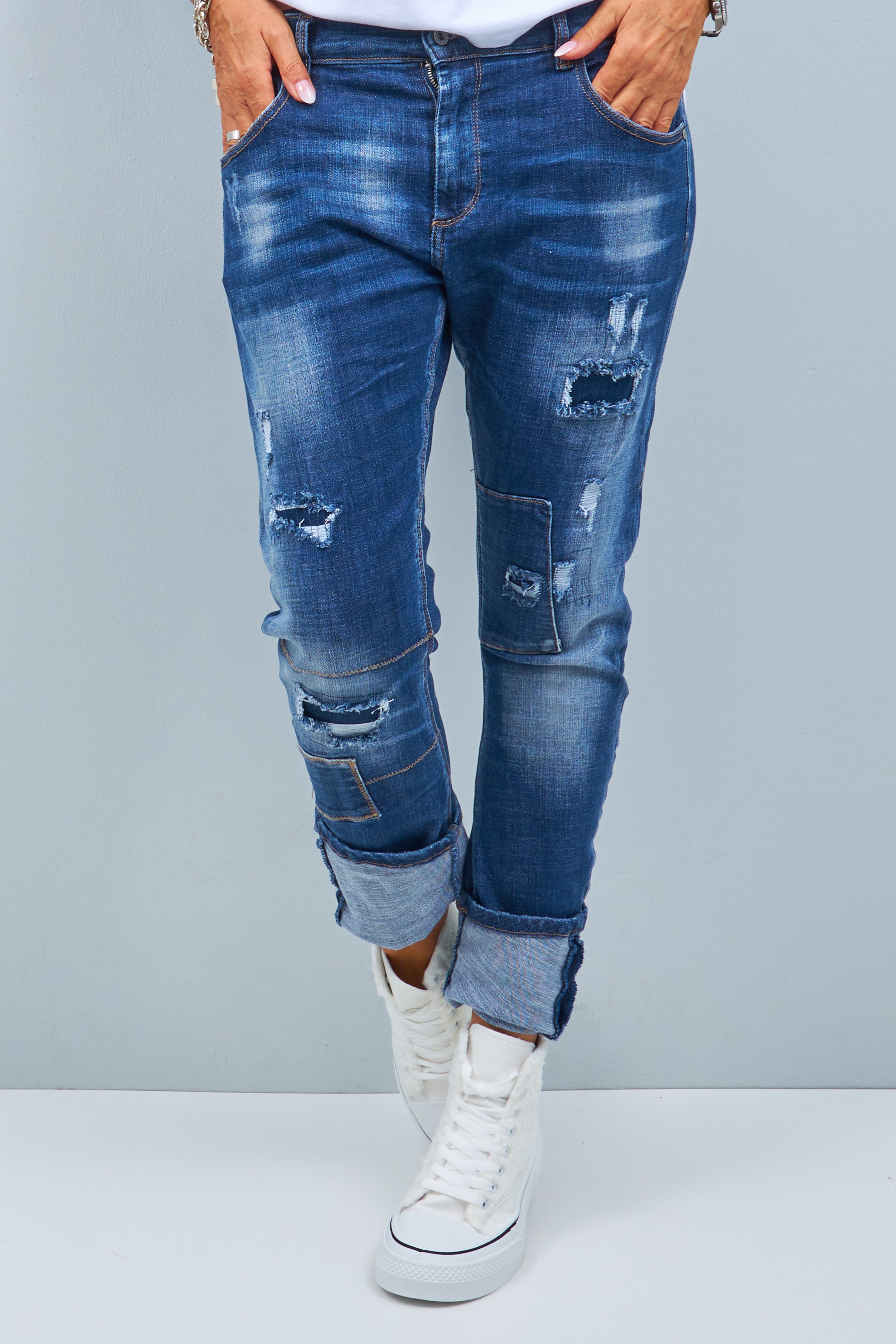Jeans mit breitem Aufschlag, blau