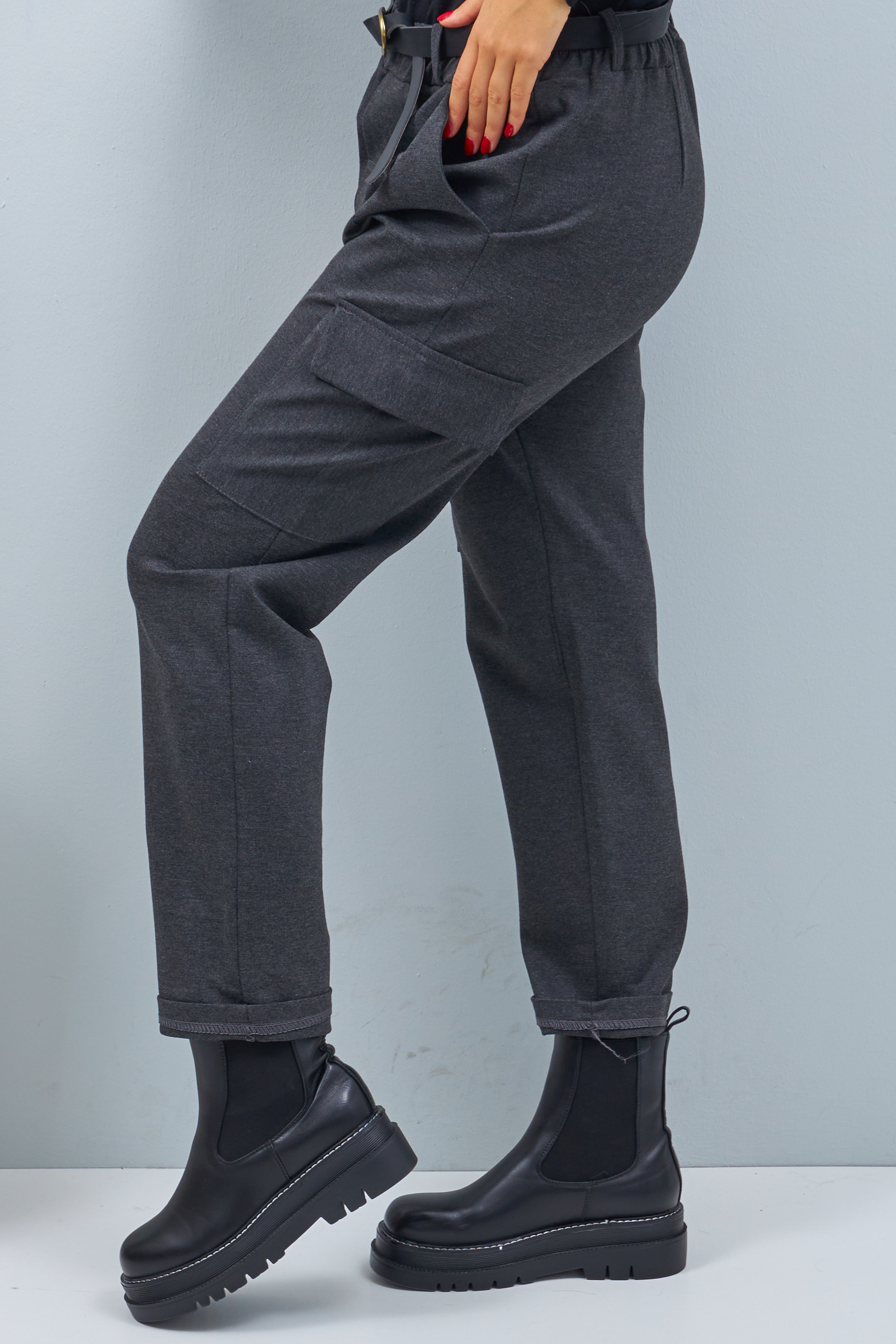 Fabric trousers with patch pockets, anthracite