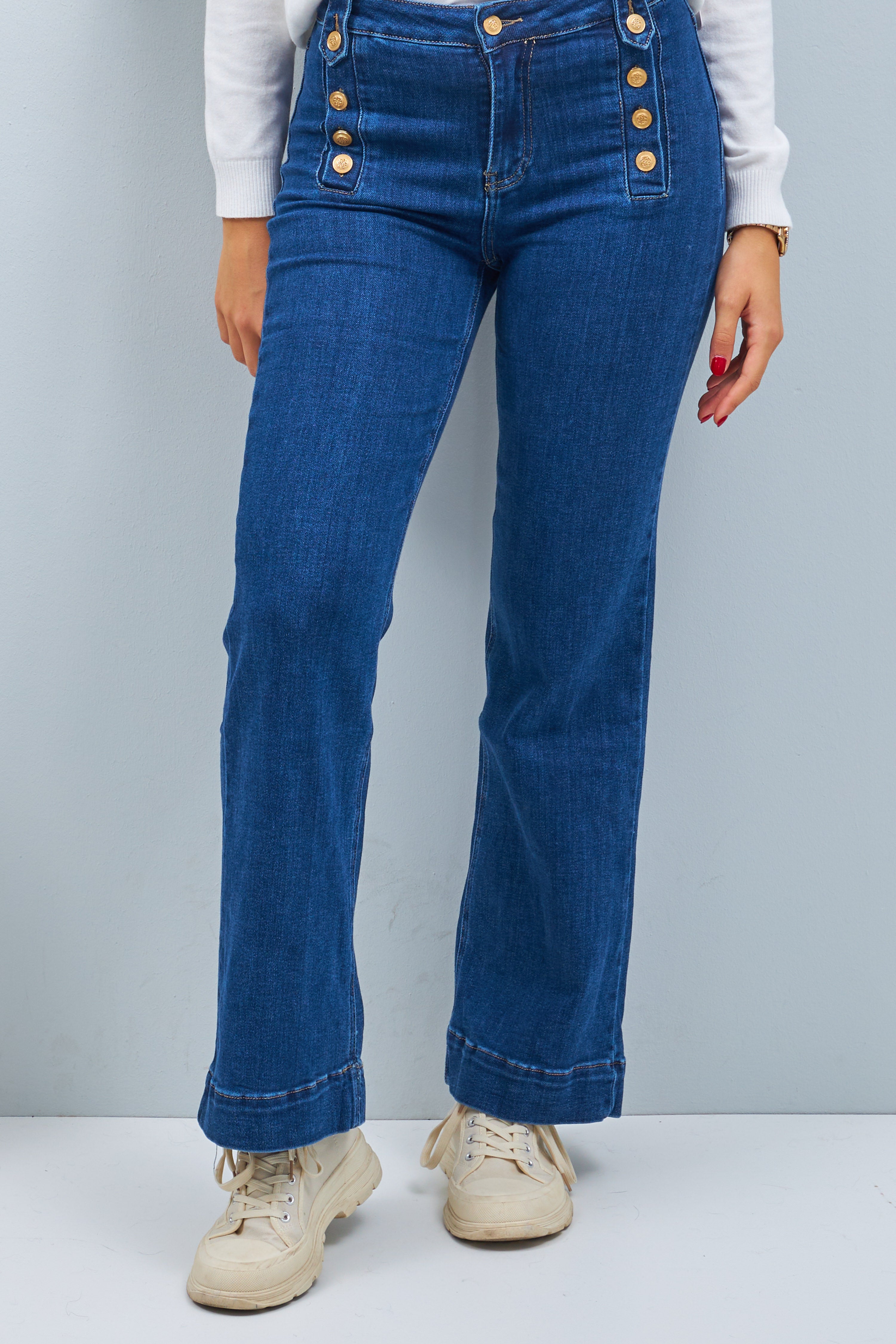 Jeans with decorative buttons on the sides, blue