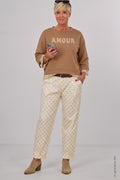 Gepunktete Hose mit Gürtel, hellbeige-taupe