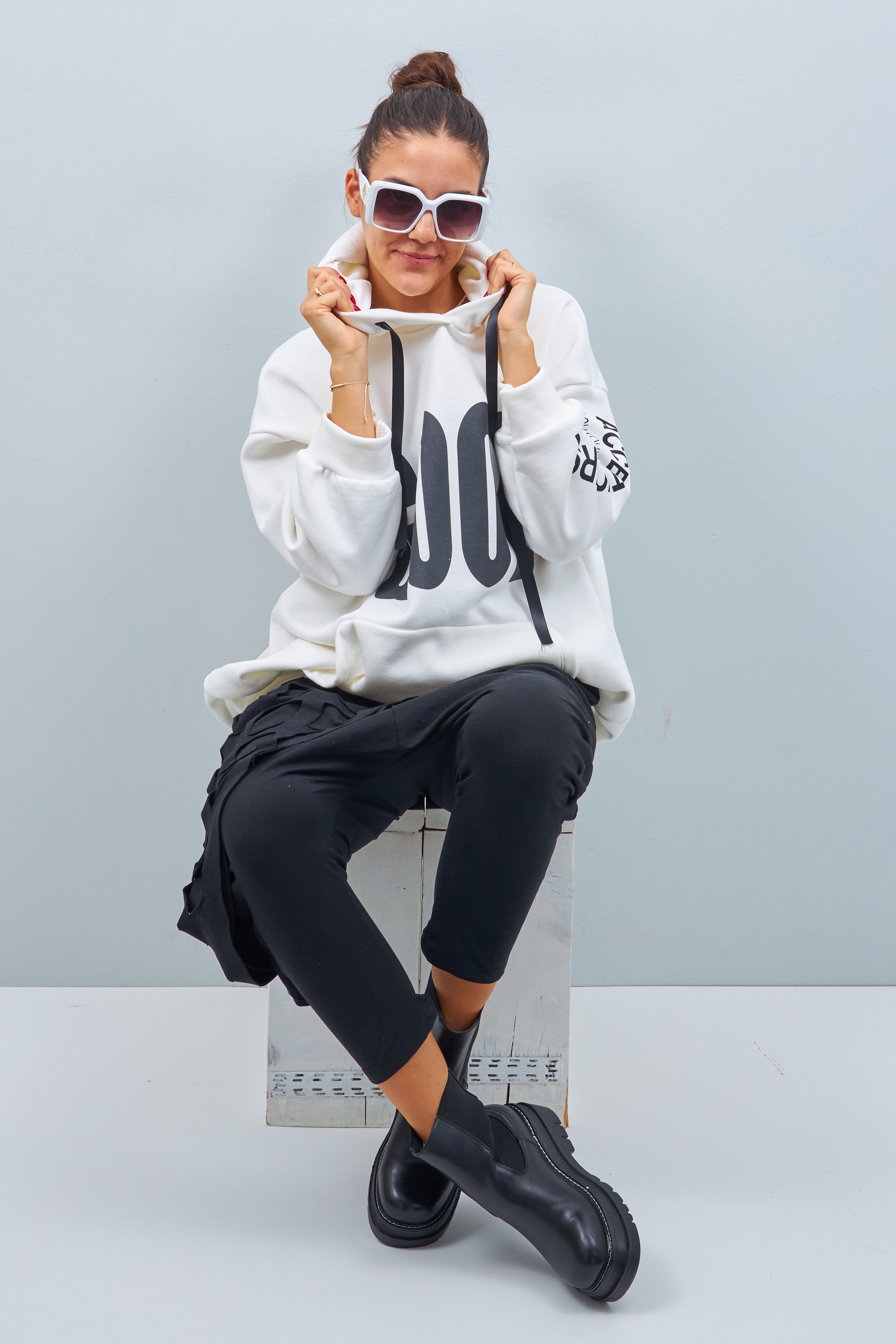 Oversized hoodie with GOOD lettering, white