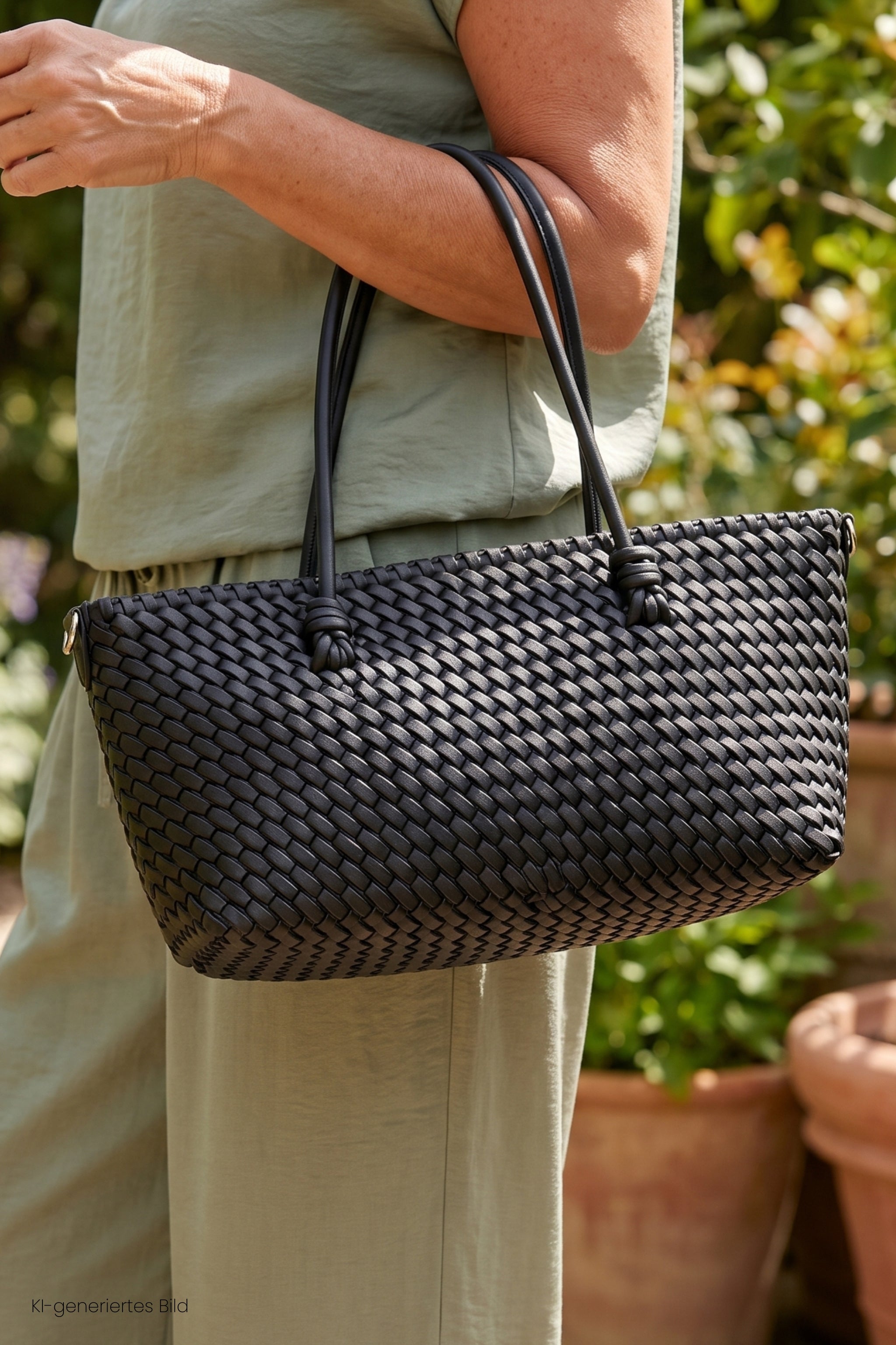 Flecht-Tasche im Baguette Style, schwarz