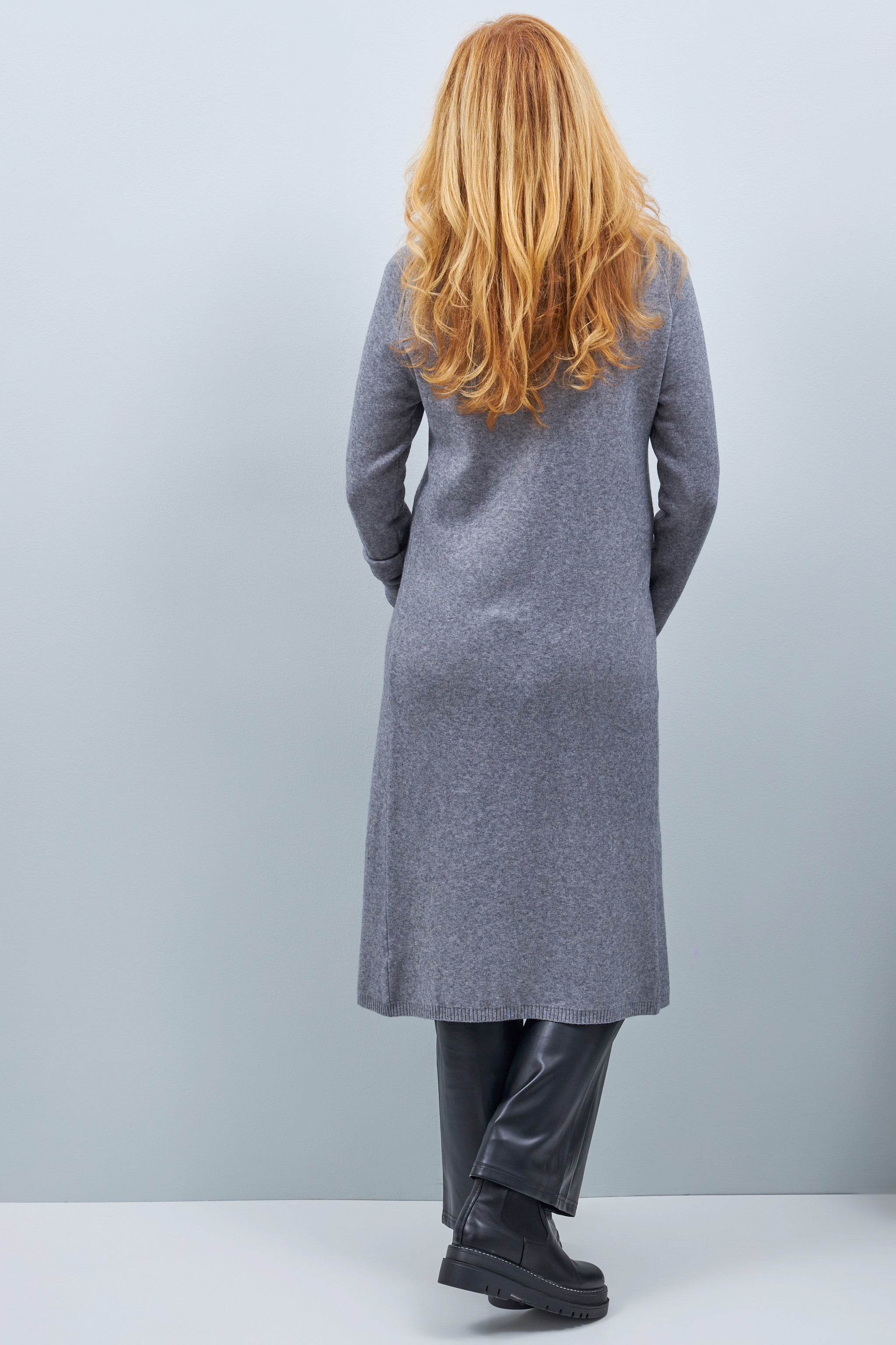 Long sweater with a long slit, grey