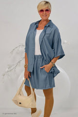 2-piece set of blouse and shorts, dove blue