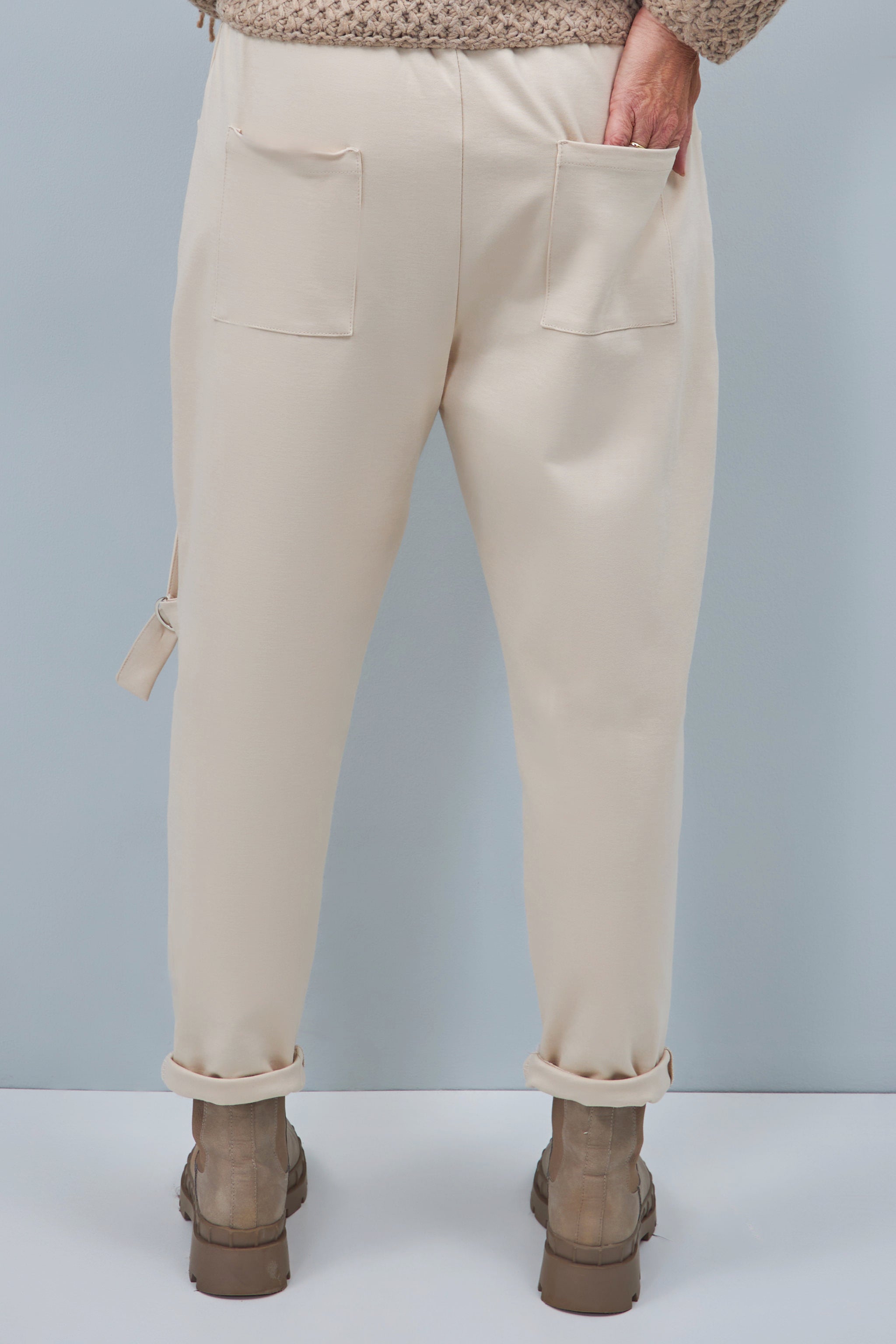 Baggy pants with side decorative band, cream