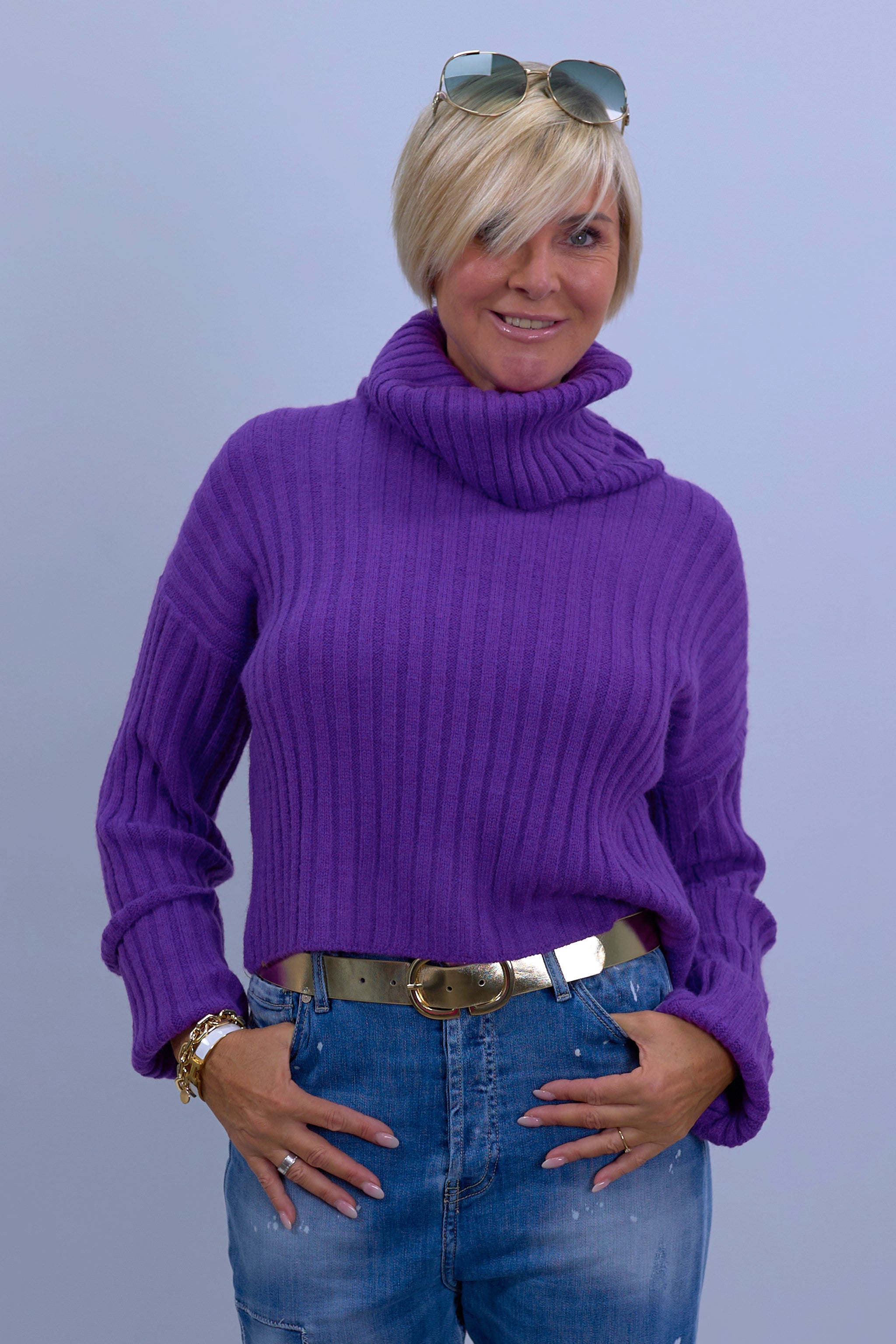 Turtleneck sweater, ribbed, purple