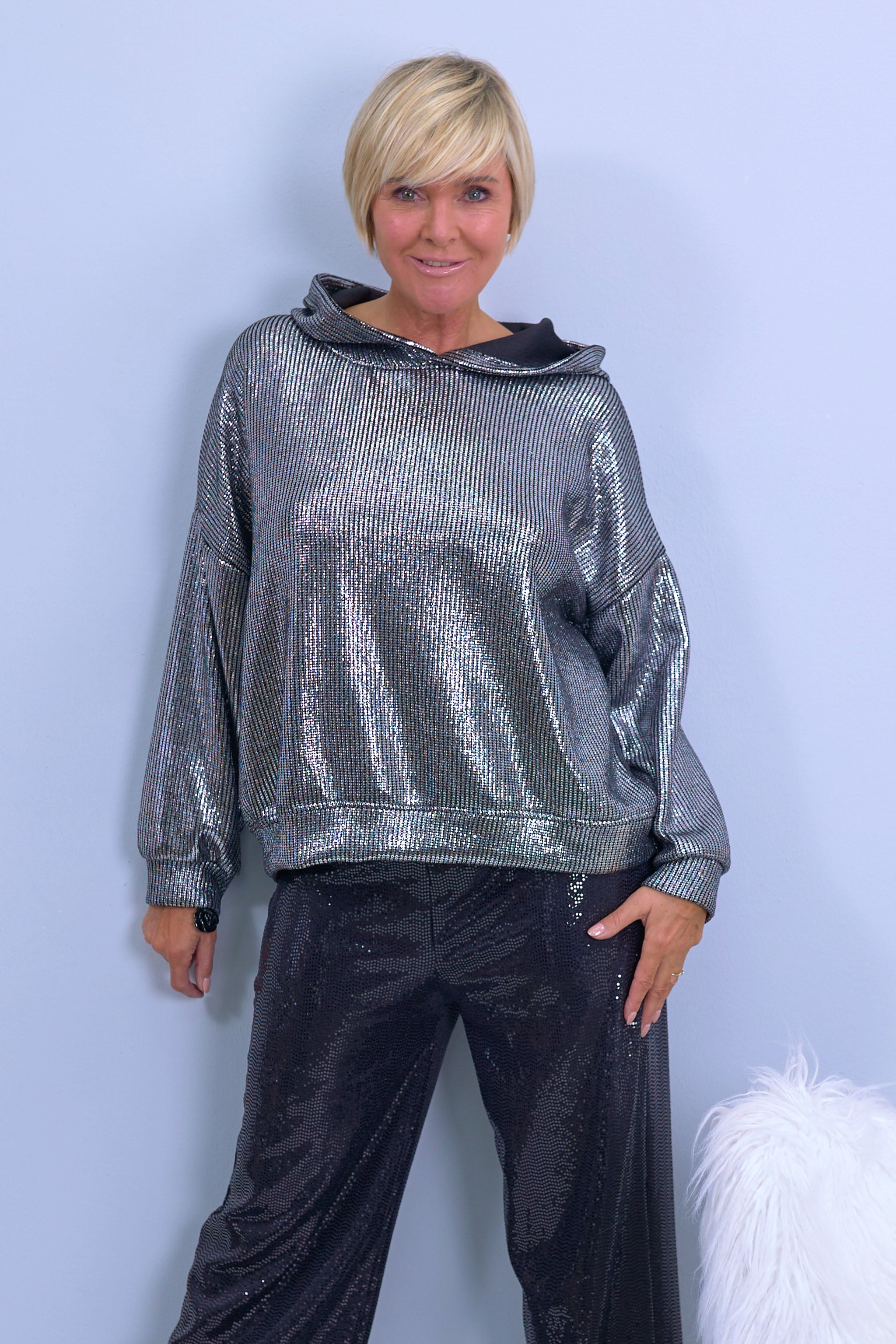 Glitter hoodie, black-silver