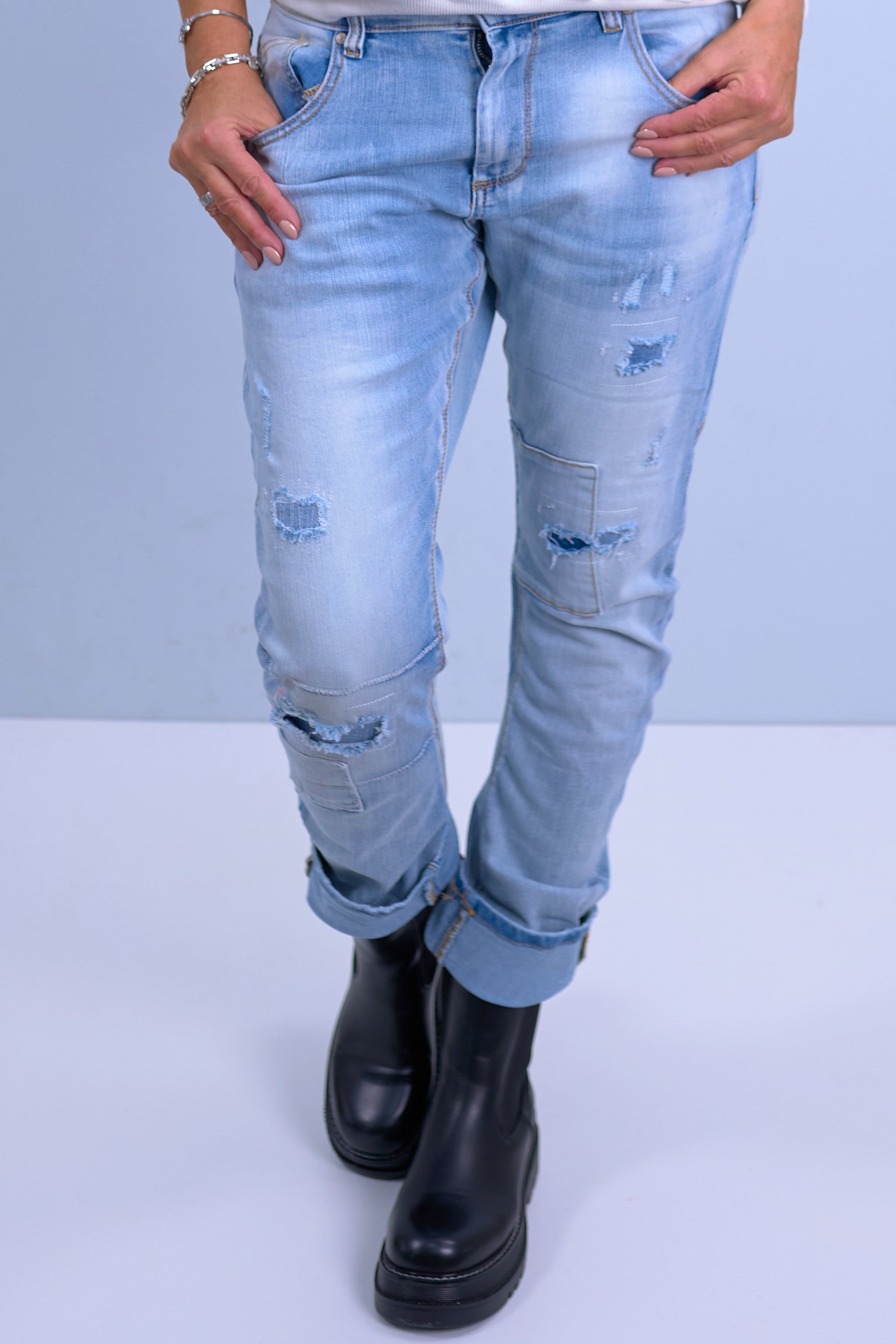 Jeans with wide cuffs, light blue