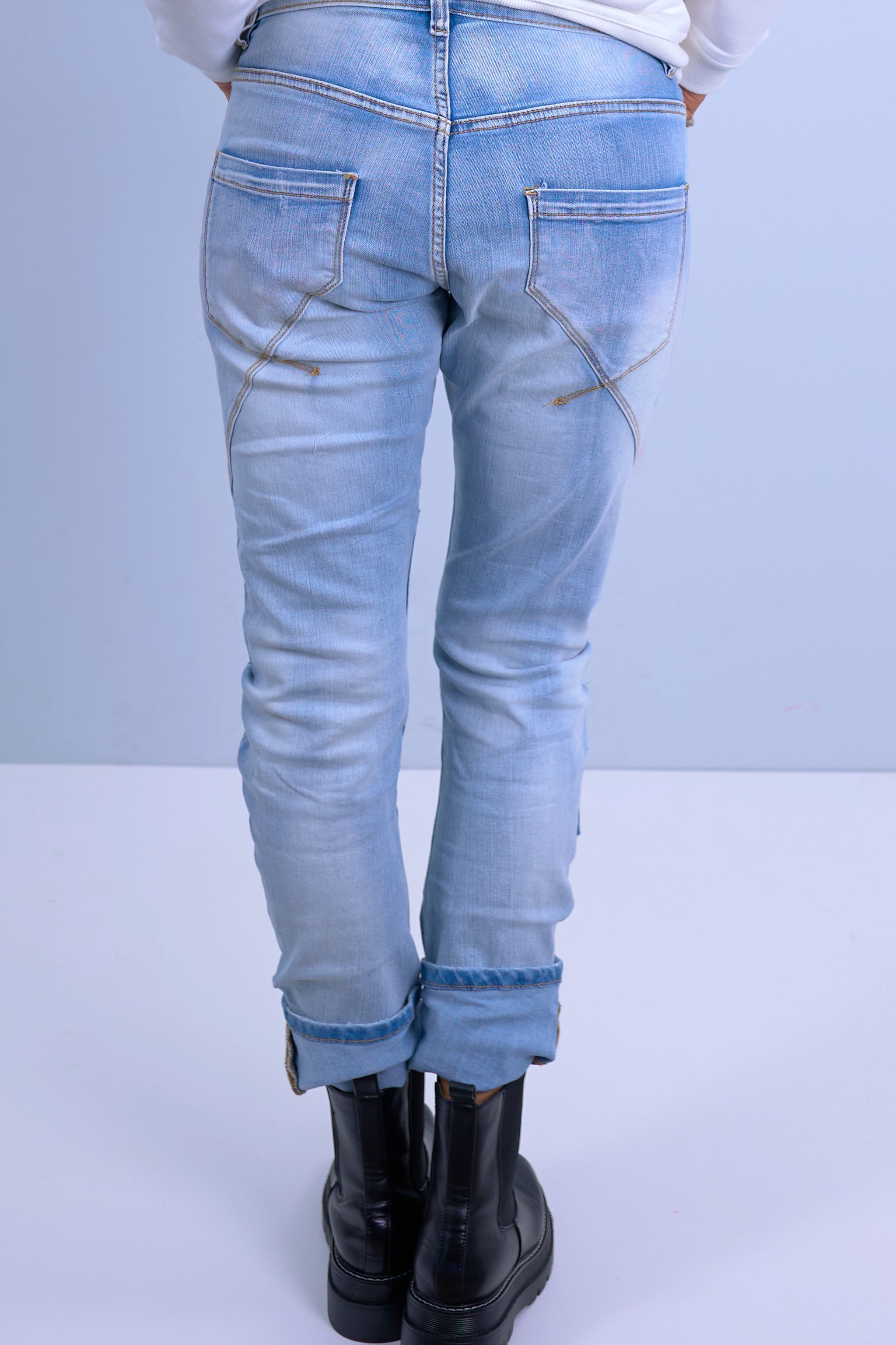 Jeans mit breitem Aufschlag, hellblau