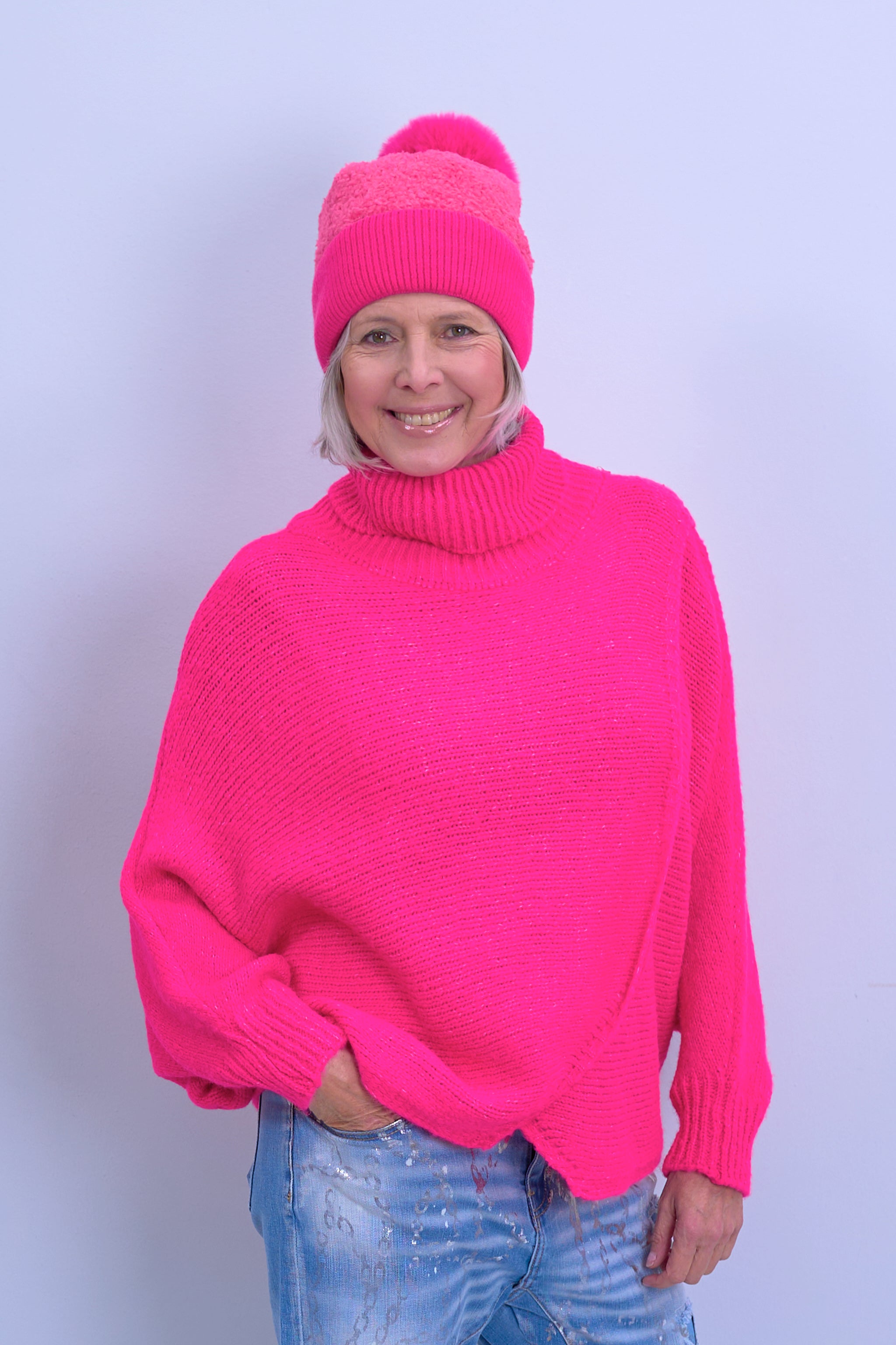 Turtleneck sweater with flap, pink