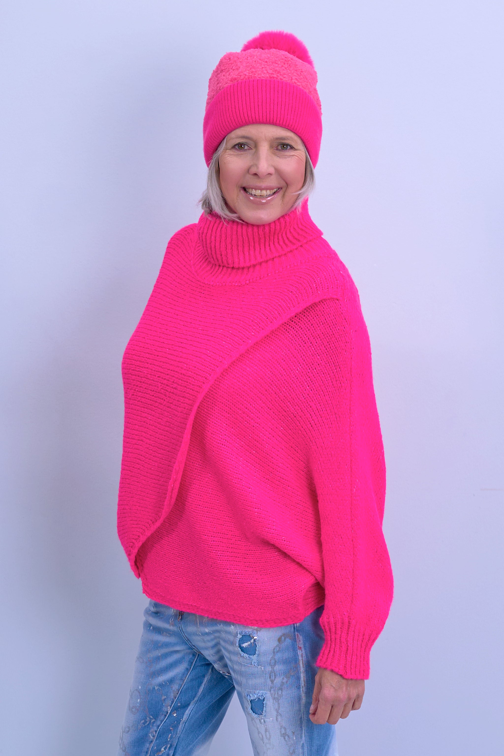 Turtleneck sweater with flap, pink