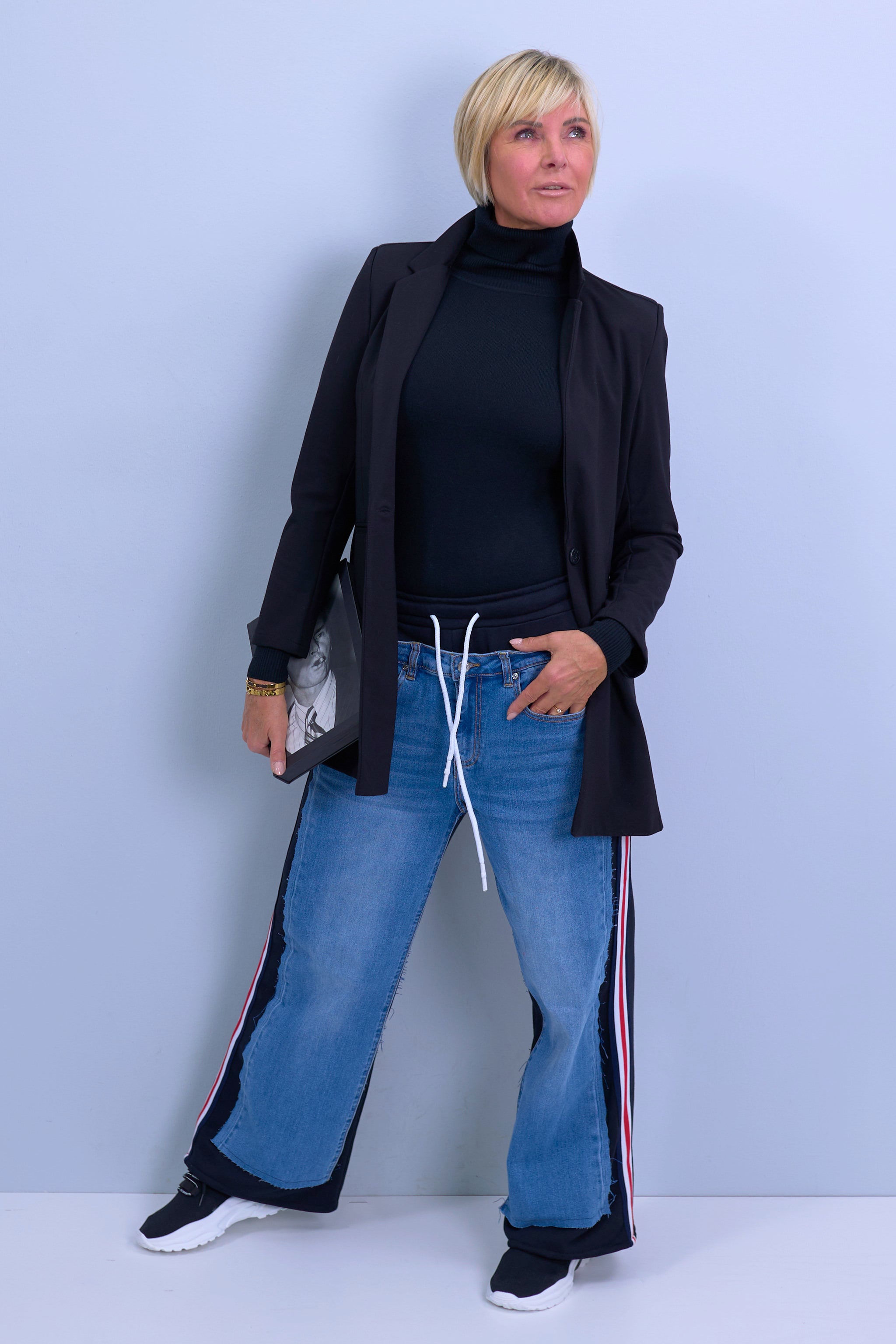 Sweathose mit Jeans-Einsatz, schwarz-denim blue