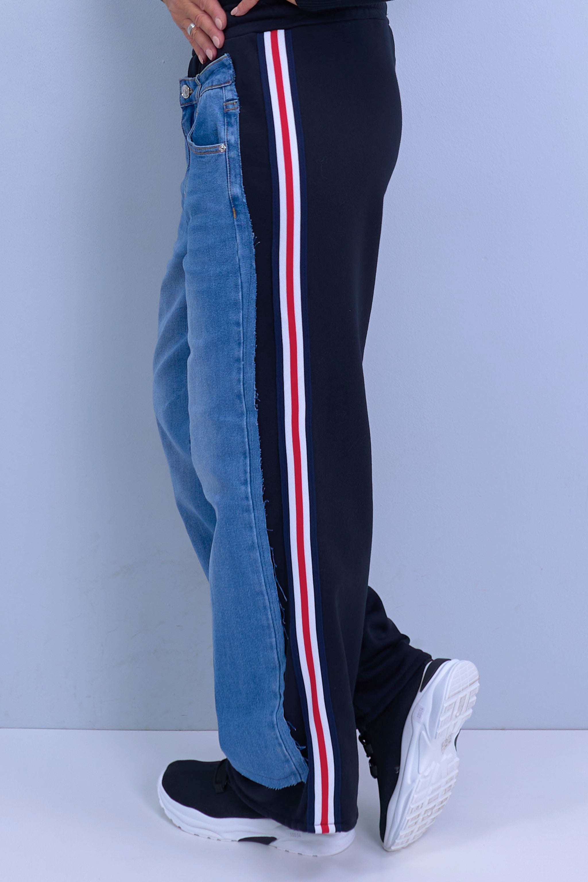 Sweatpants with jeans insert, black-denim blue