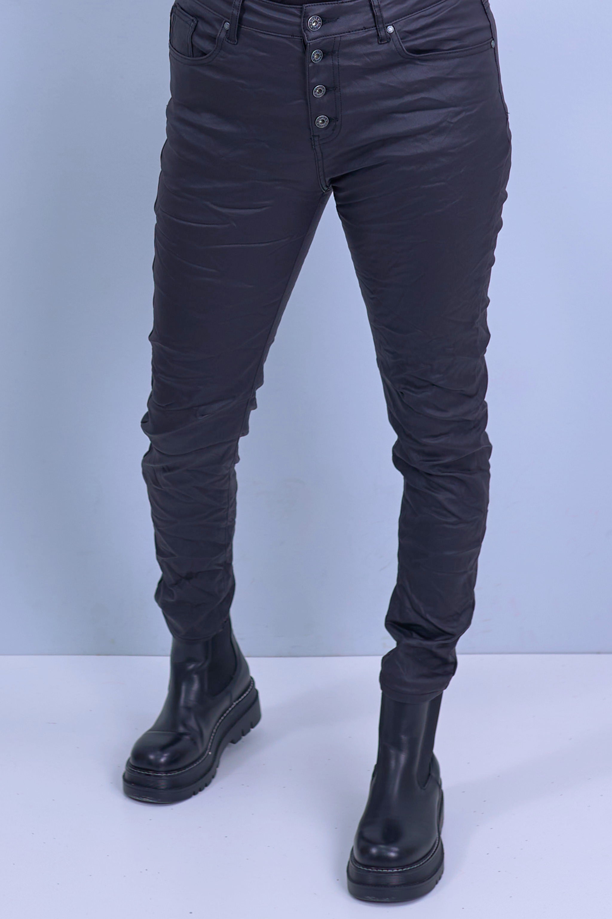 5-pocket style pants with coating, black