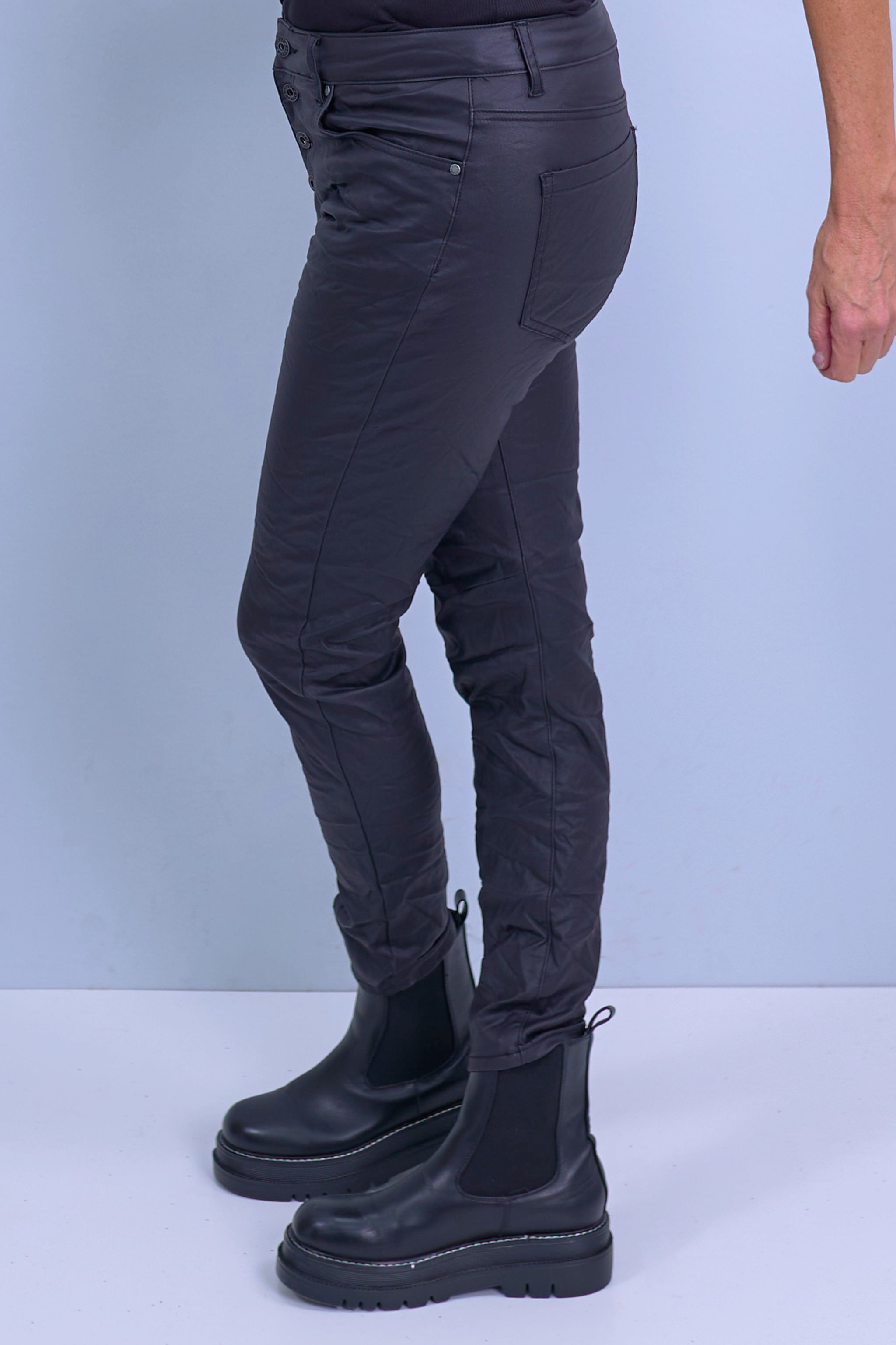 5-pocket style pants with coating, black