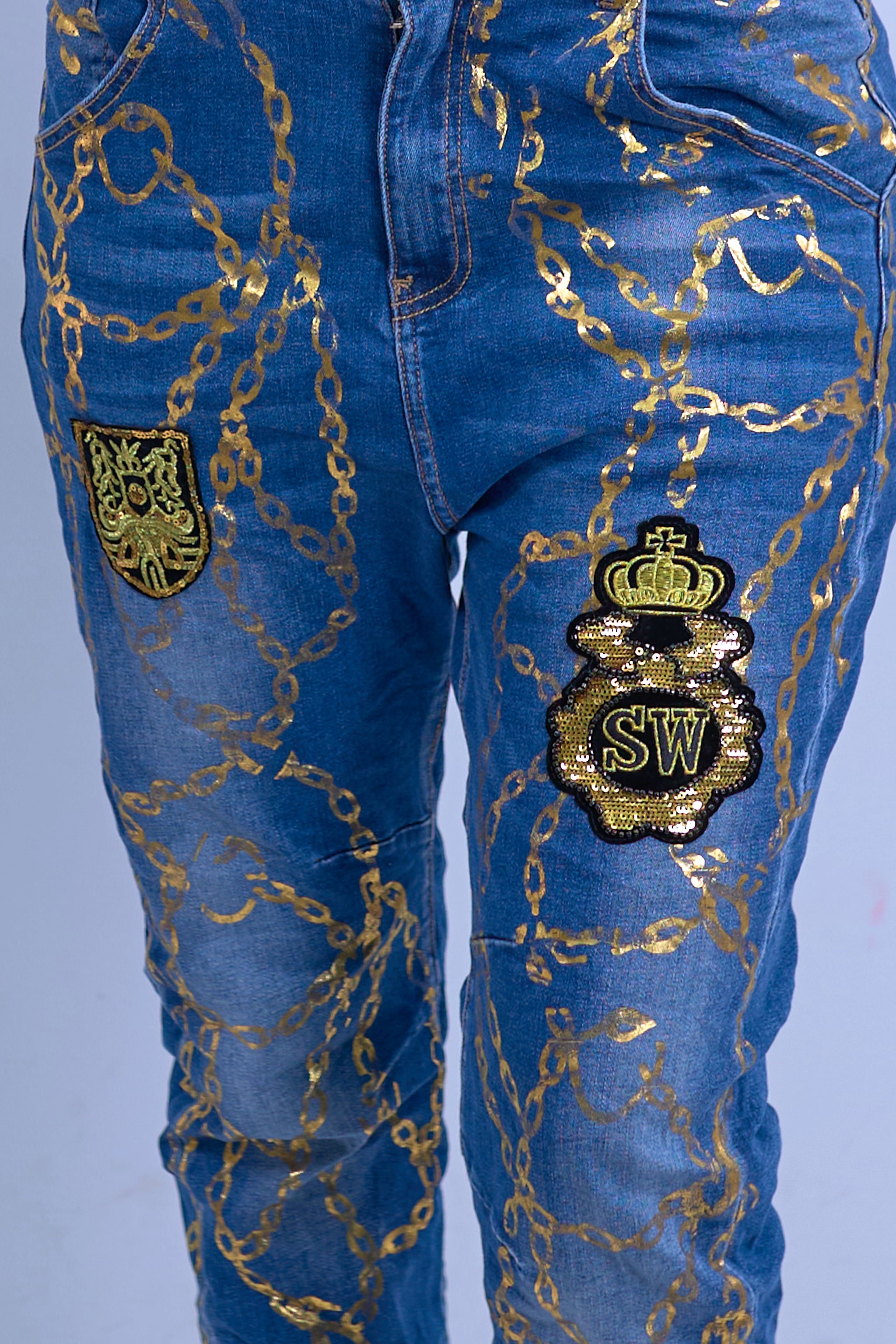 Jeans mit goldenen Details, denim-gold