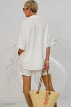 2-tlg. Set aus Bluse und Shorts, ecru