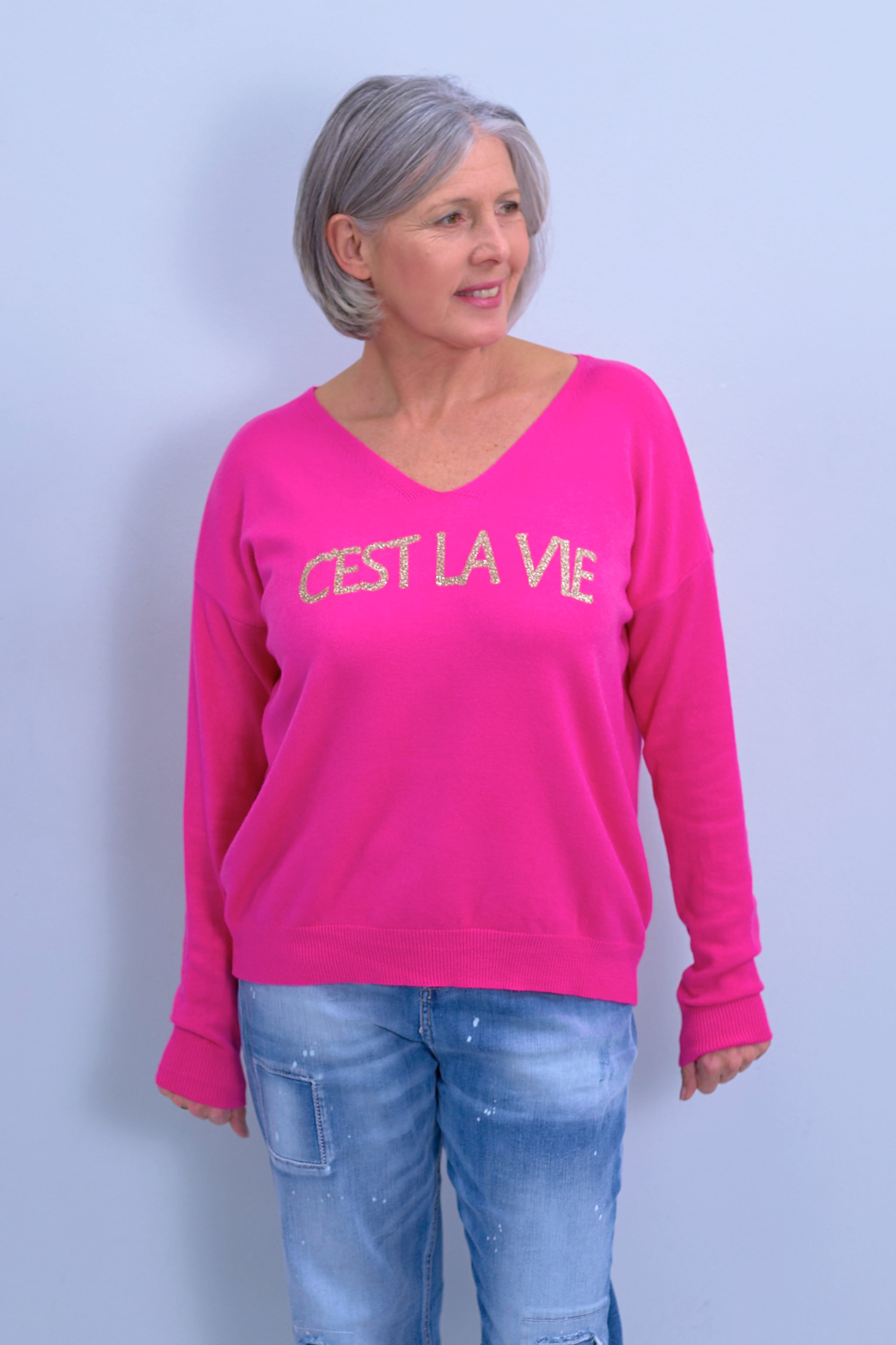 Hot pink crew hot sale neck sweatshirt