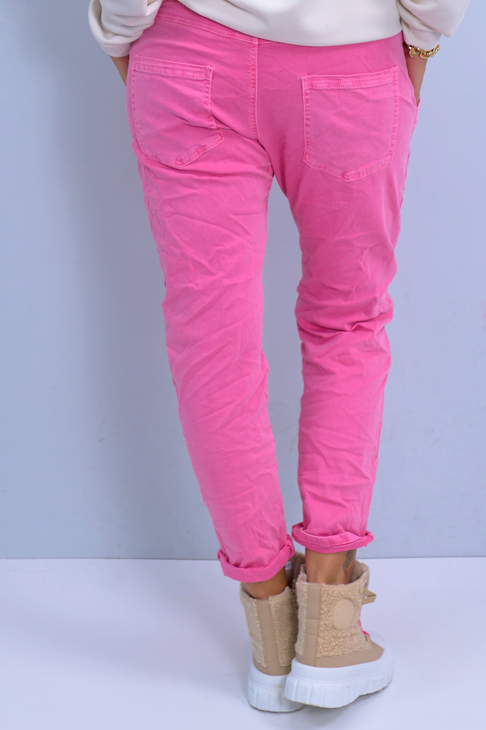 Stretch jeans pants with patch pockets, pink