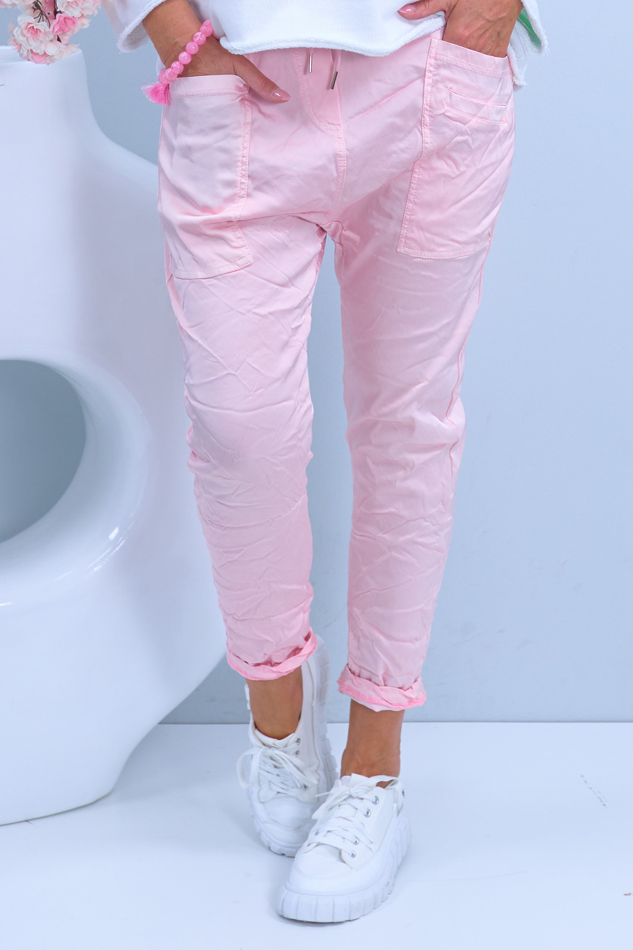 Satin pants, light pink