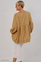 luftige Bluse mit V-Ausschnitt und langen Ärmeln, camel