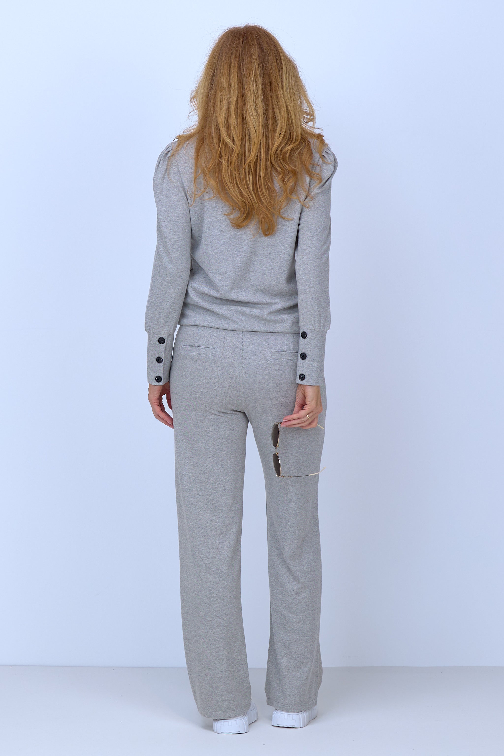 Pants in Marlene style, light grey mottled