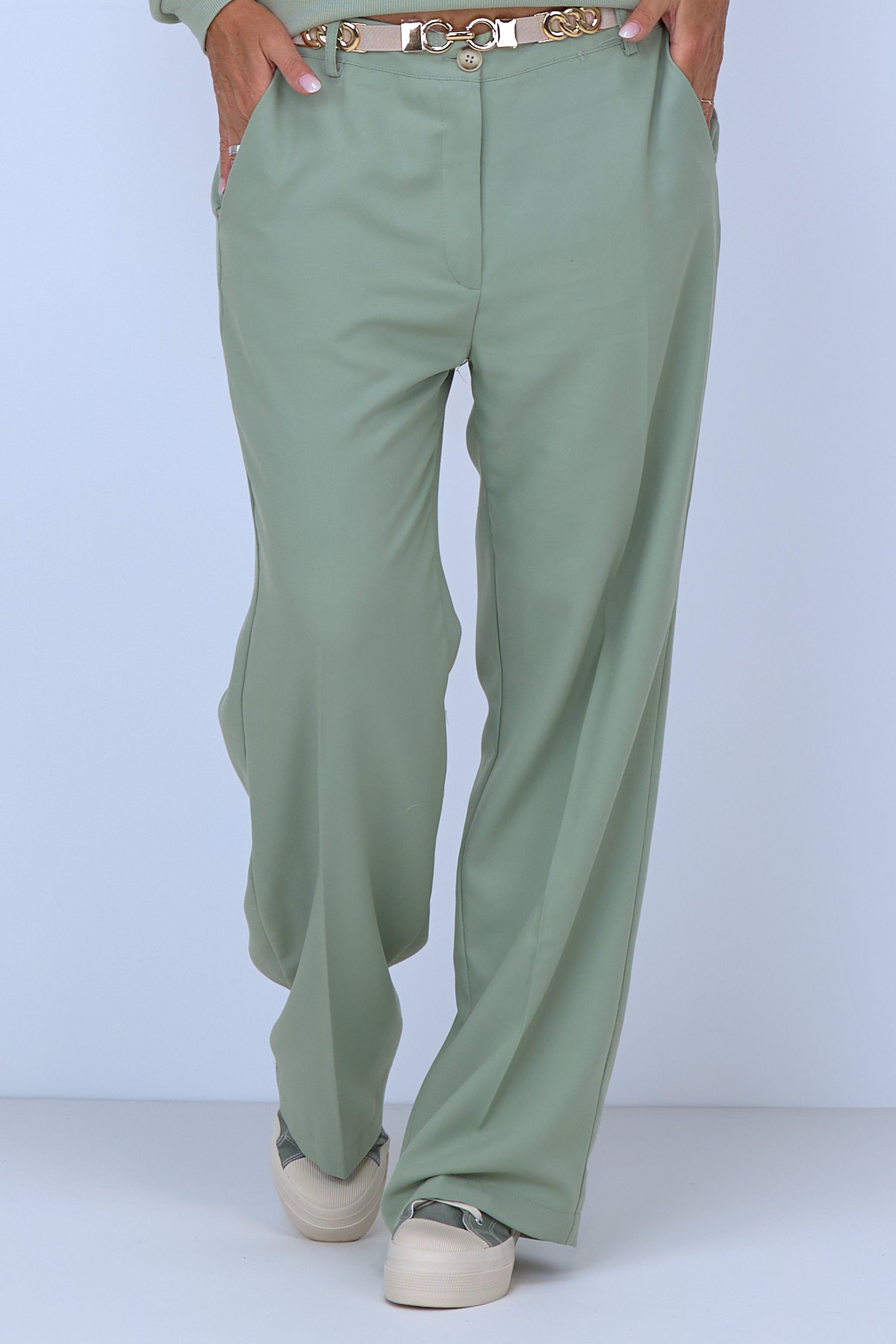 Fabric pants in Marlene style with pressed creases, lime green