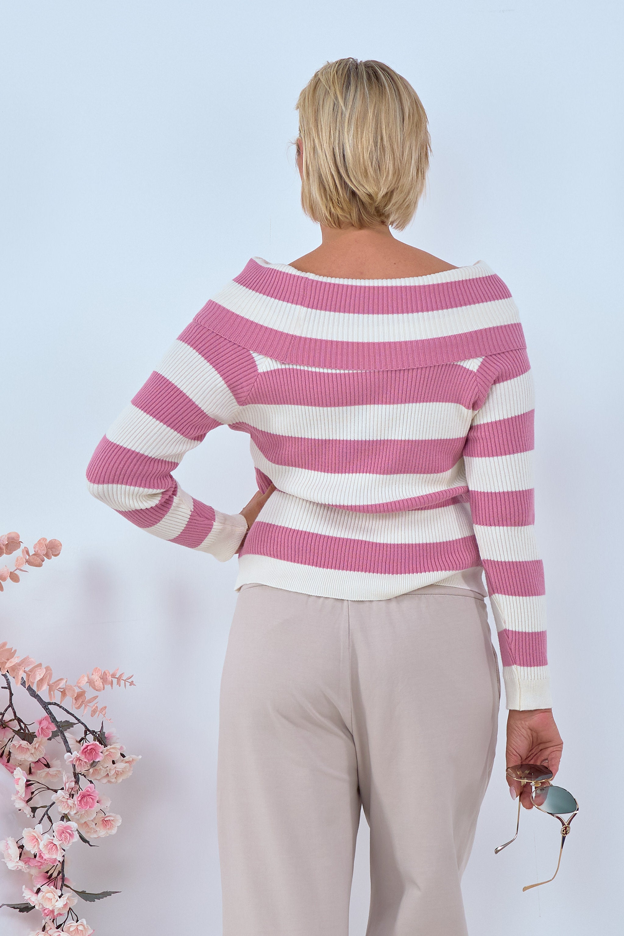 Damen schulterfreier carmen Pullover gestreift rosa Trends & Lifestyle Deutschland GmbH