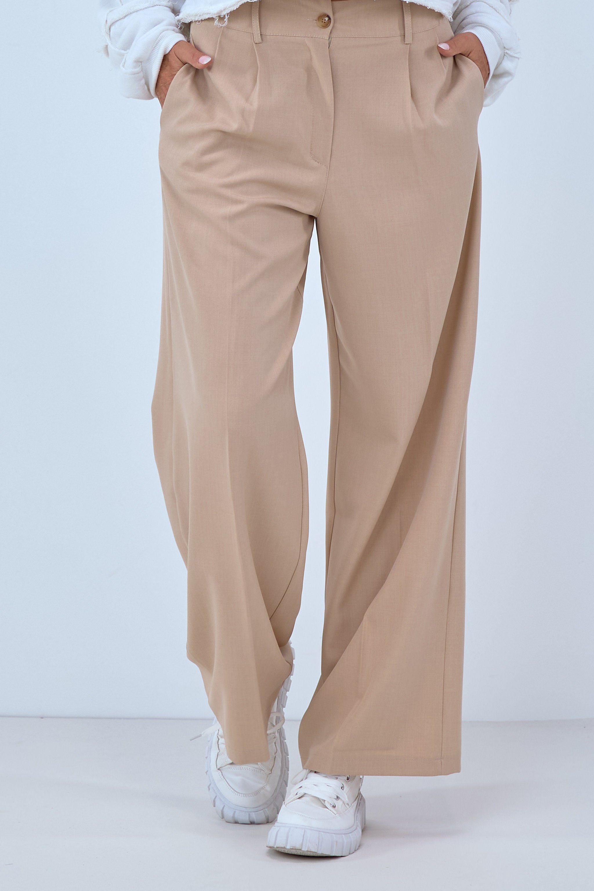 Fabric pants in Marlene style with pleats, beige