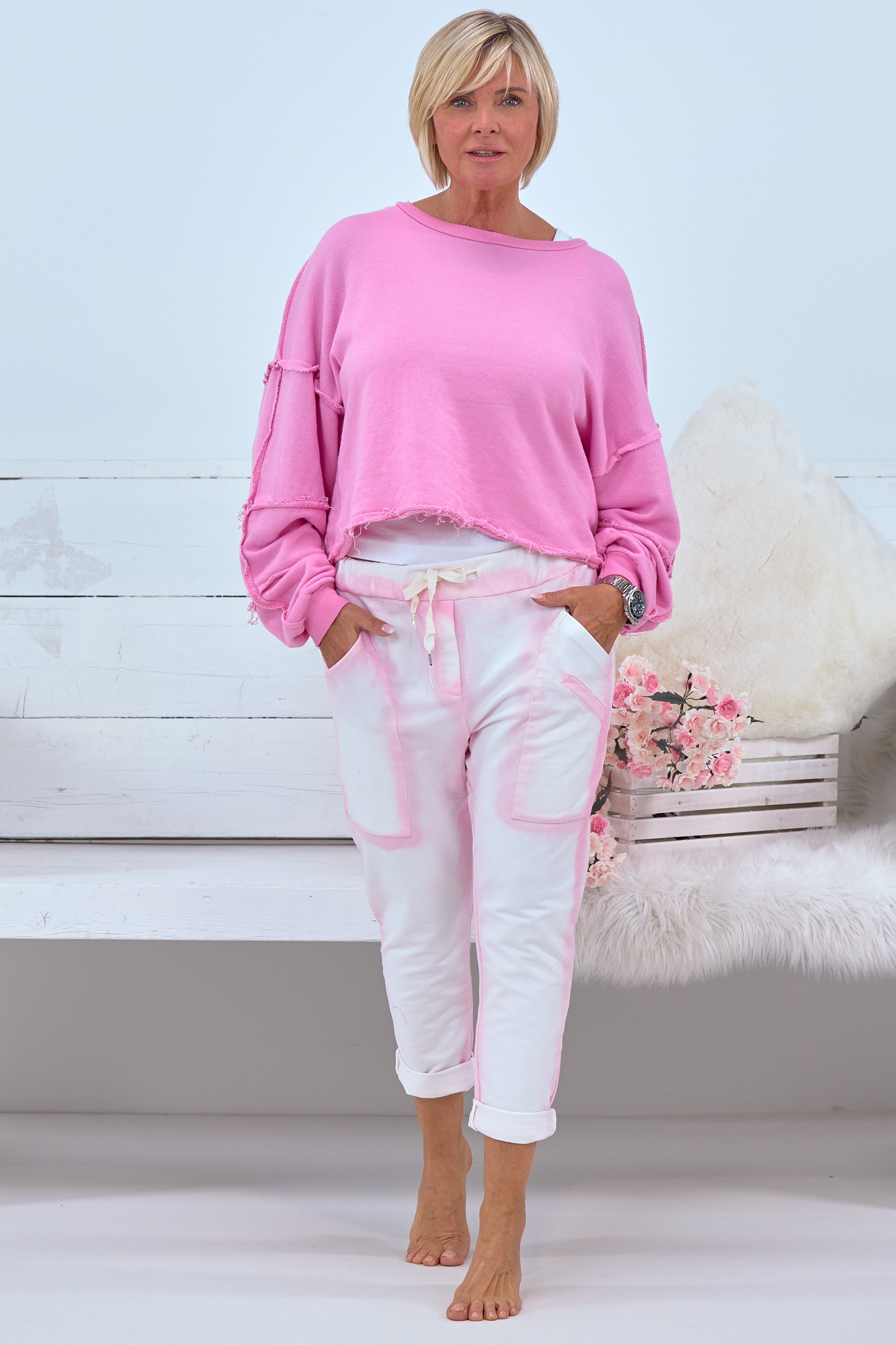 Bicolor jogpants, ecru-light pink
