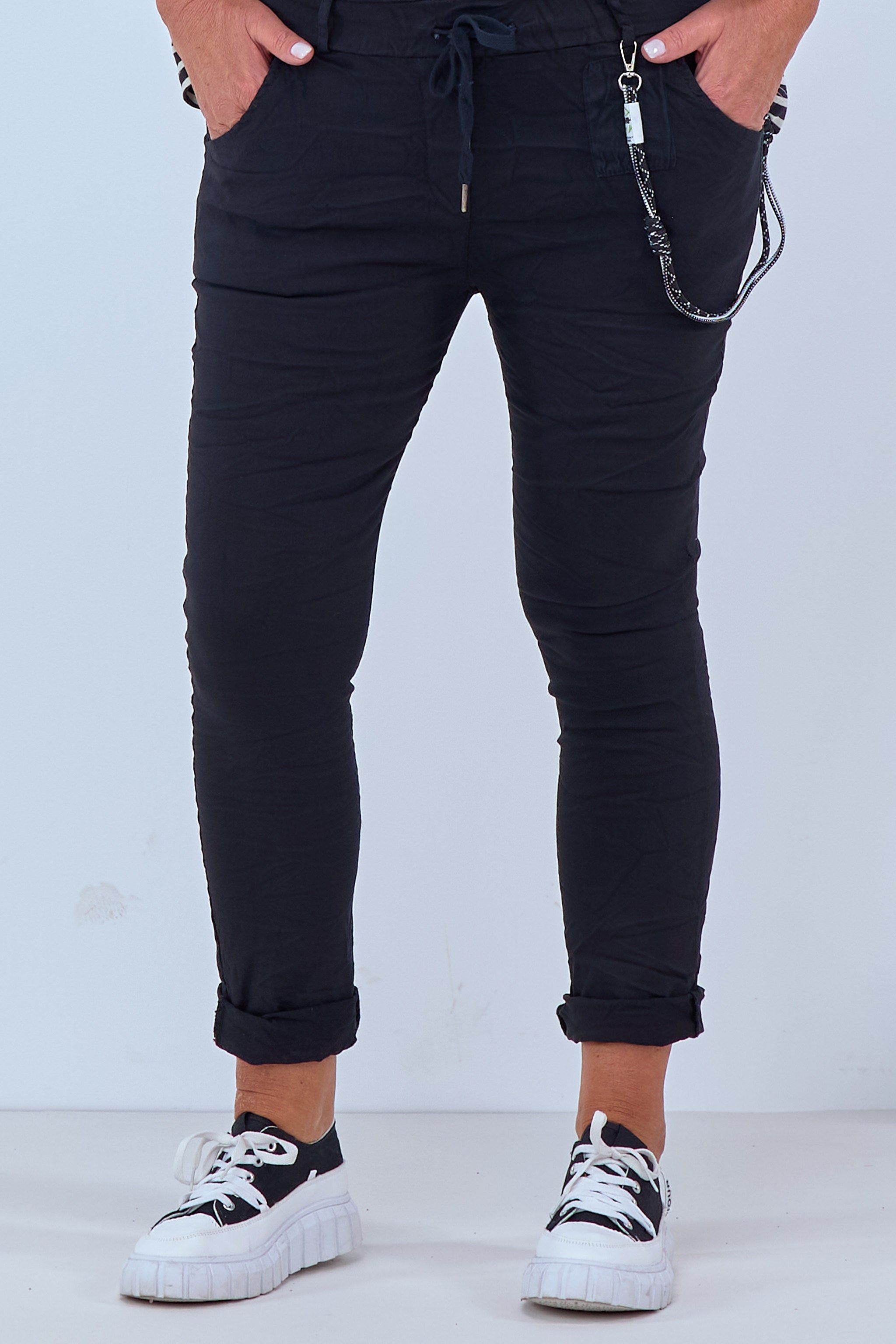 Pants with decorative cord, black