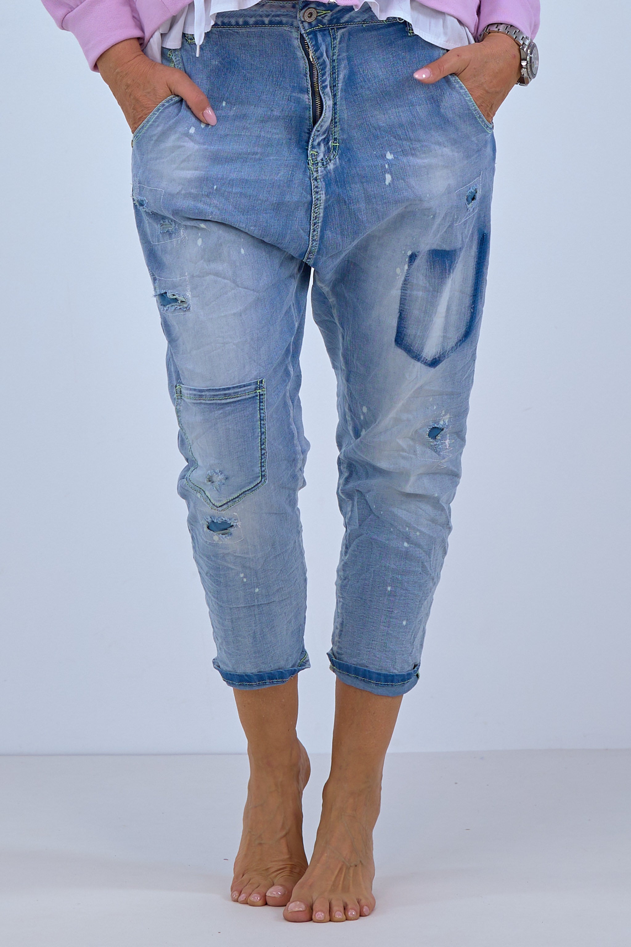 Baggy Jeans im used-look, hell-denim