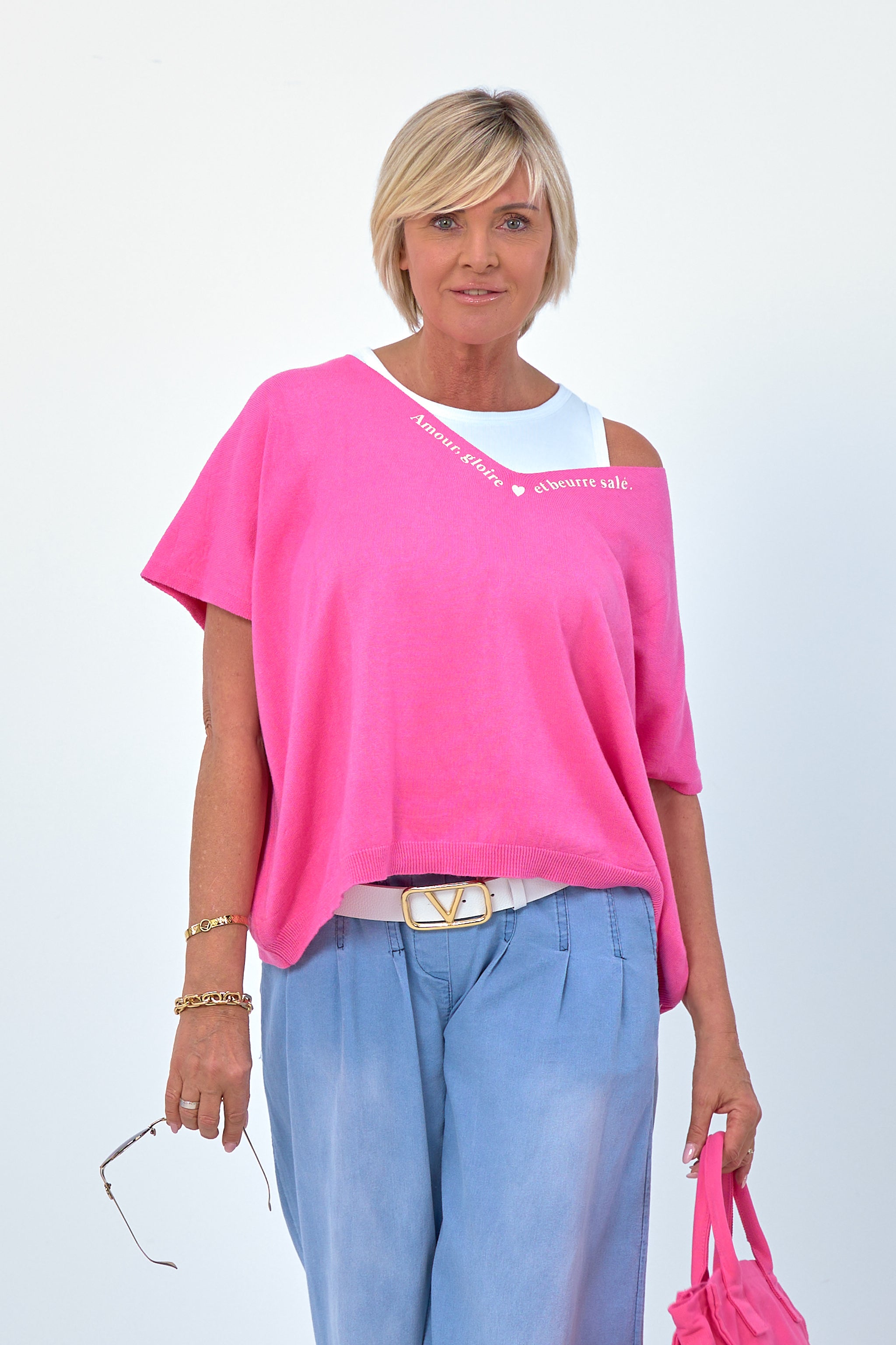 Damen Strick-Shirt Schriftzug pink TLD GmbH