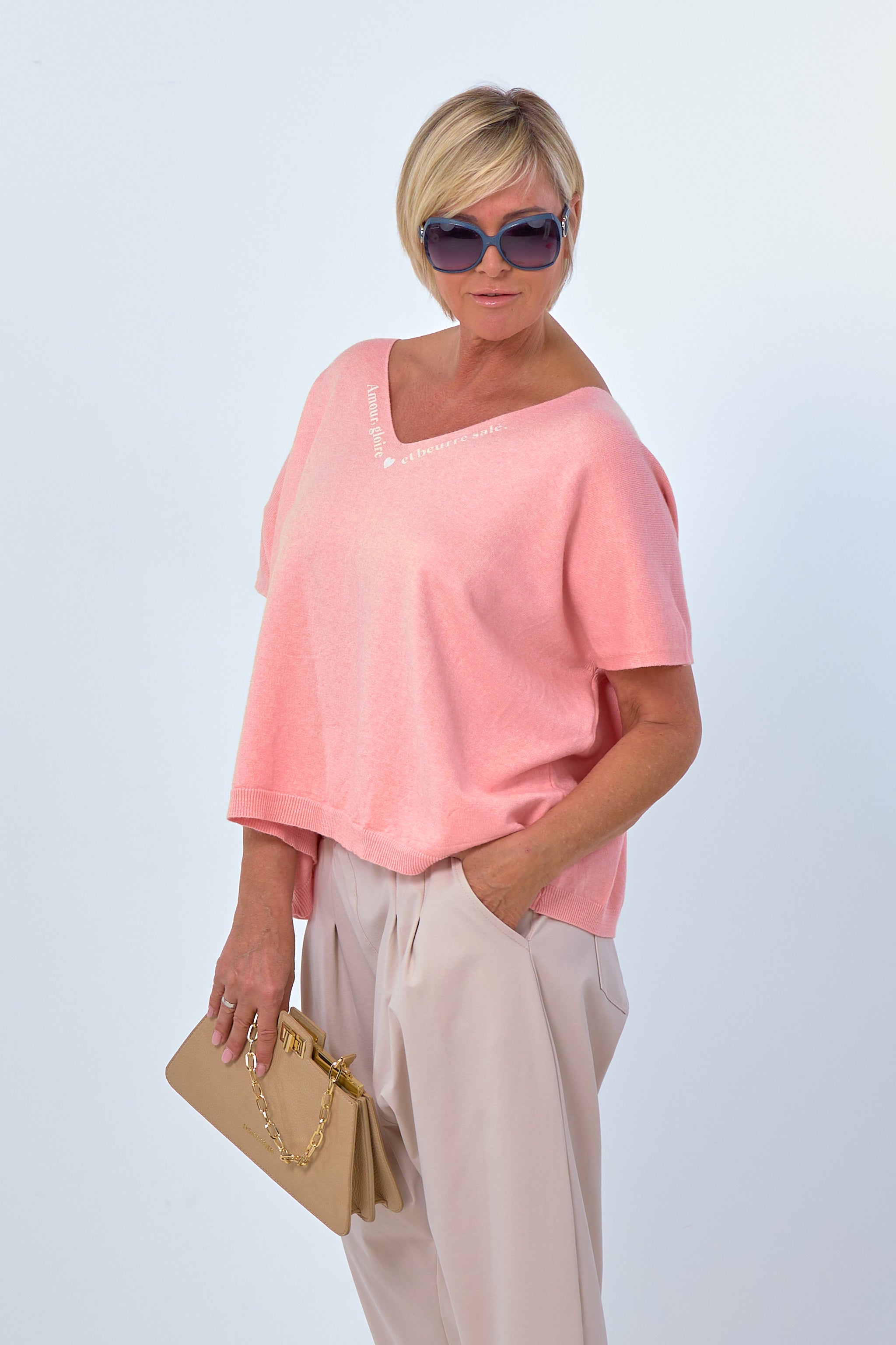 Damen Strick-Shirt Schriftzug rosa TLD GmbH