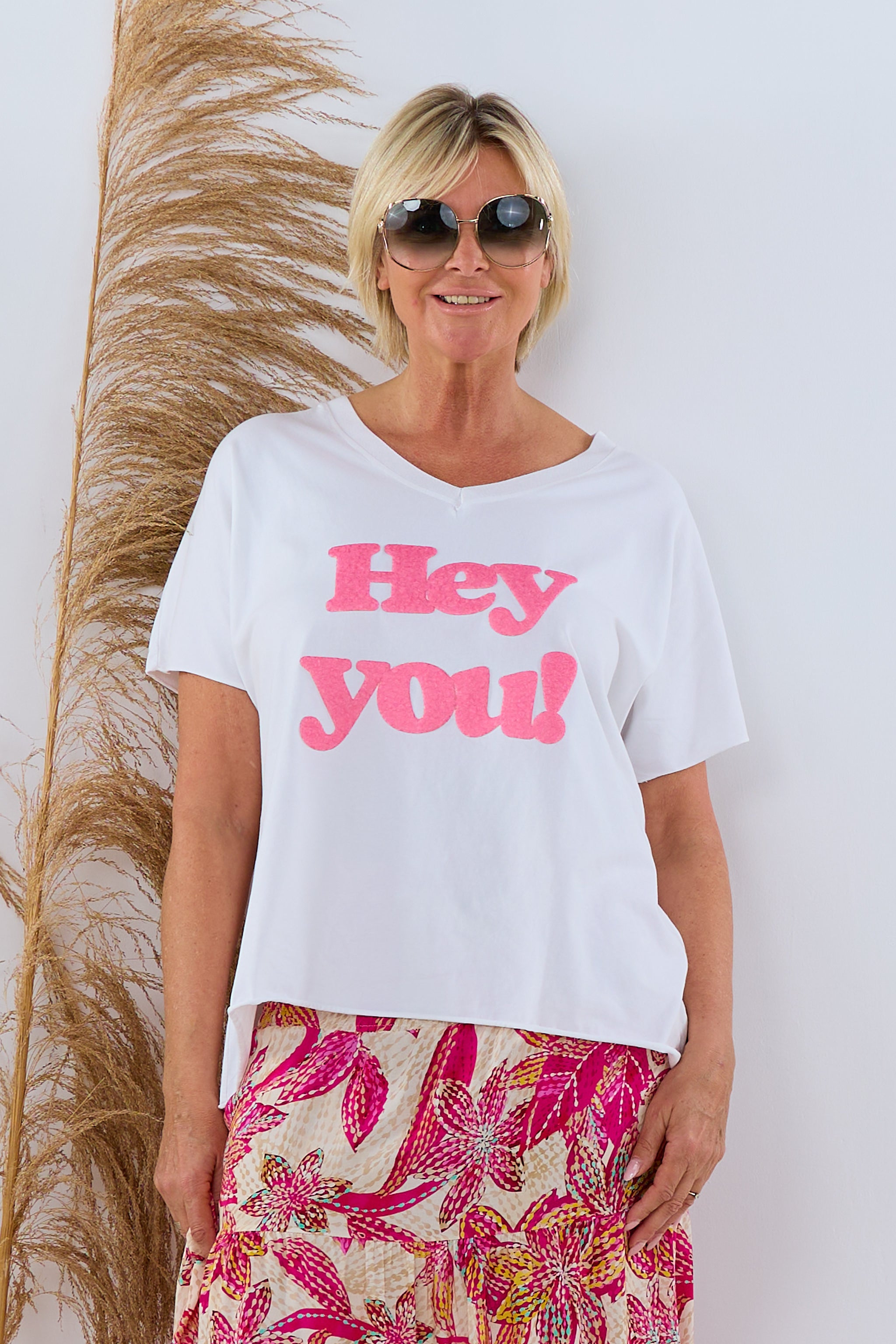 Damen T-Shirt Schriftzug Flock weiß rosa TLD GmbH