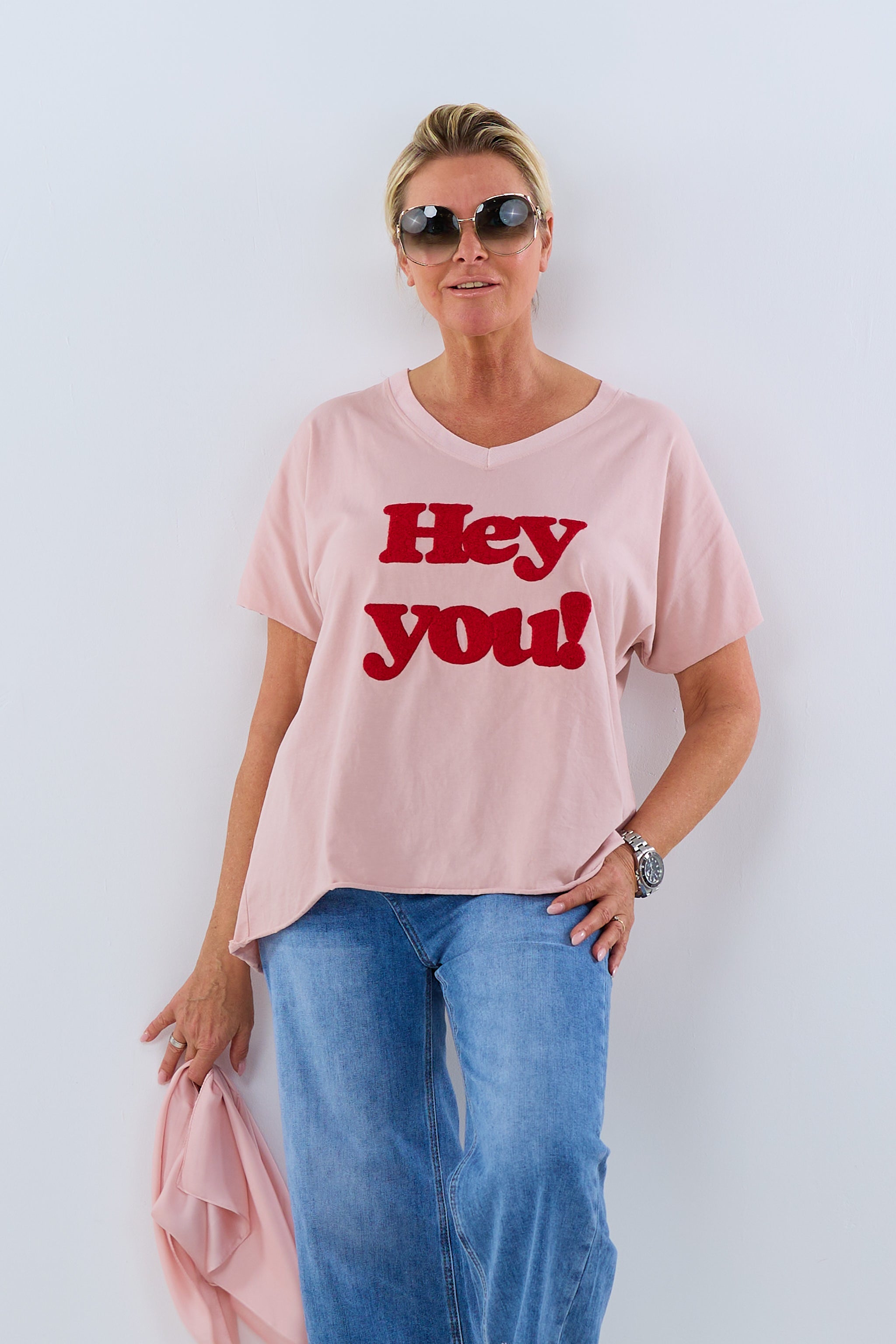 Damen T-Shirt Schriftzug Flock rosa TLD GmbH